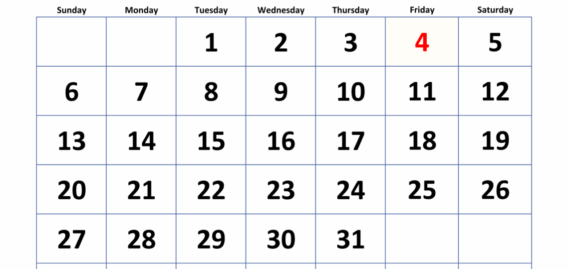July 2025 Calendar With Extra large Dates WikiDates