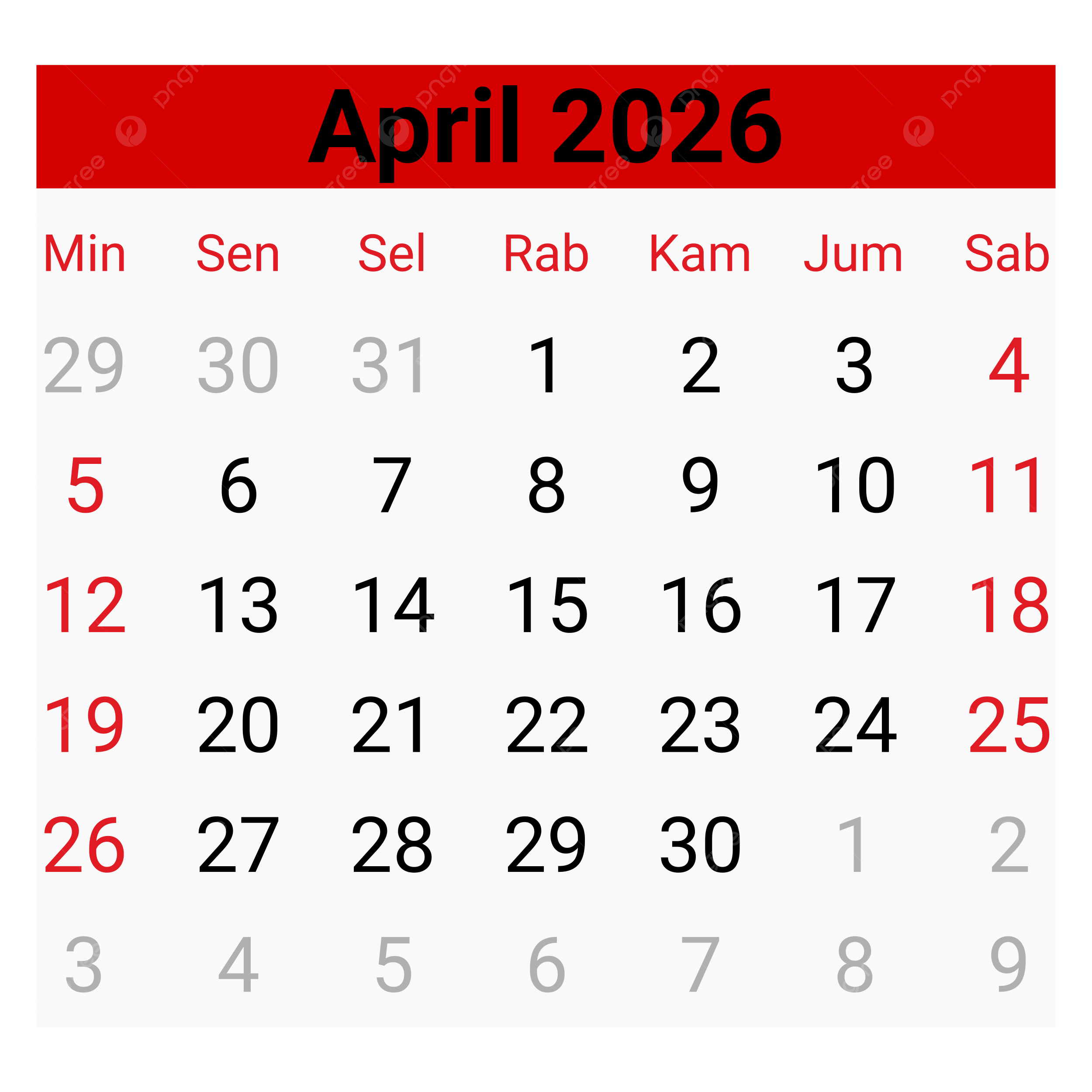Kalender April 2026 Vektor Kalender April 2026 April 2026 Kalender April 2026 Bulanan PNG Dan Vektor Dengan Background Transparan Untuk Unduh Gratis Kalender April 2026 Vektor Kalender April 2026 April 2026 Kalender April 2026 Bulanan PNG Dan Vektor Dengan Background Transparan Untuk Unduh Gratis