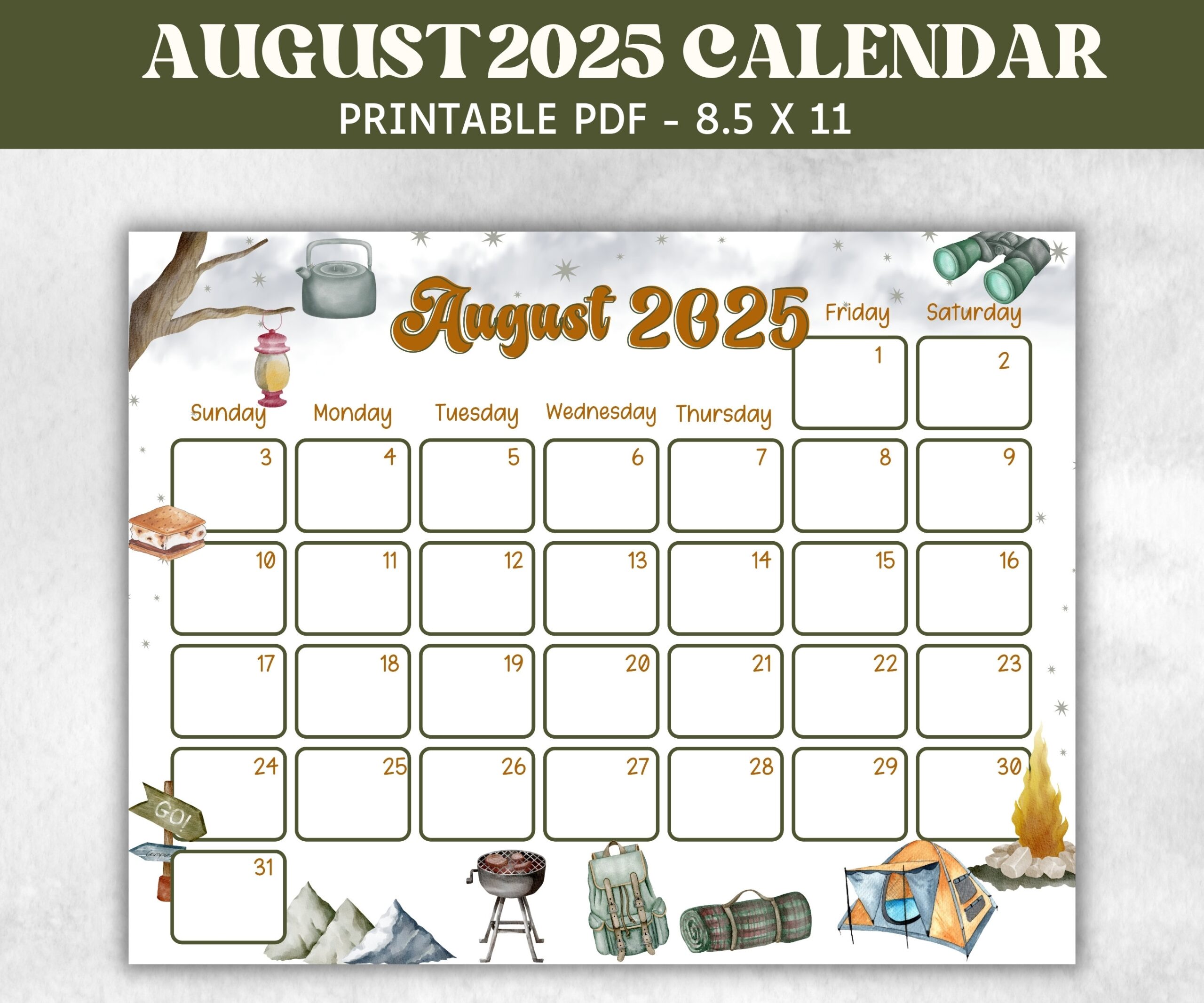 Kids August 2025 Calendar Printable 2025 Calendar Homeschool 