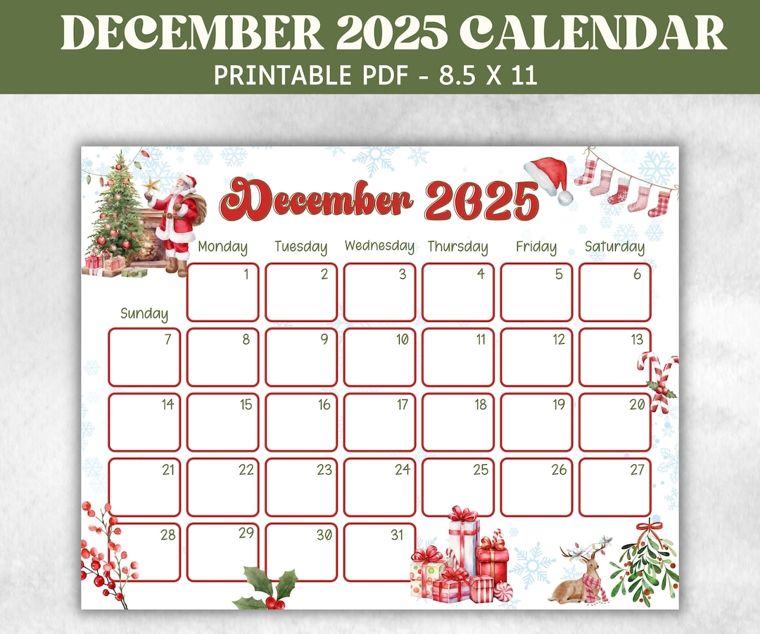 Kids December 2025 Calendar Printable 2025 Calendar Homeschool Preschool Calendar Board Children s Monthly Christmas Advent Calendar Etsy Australia