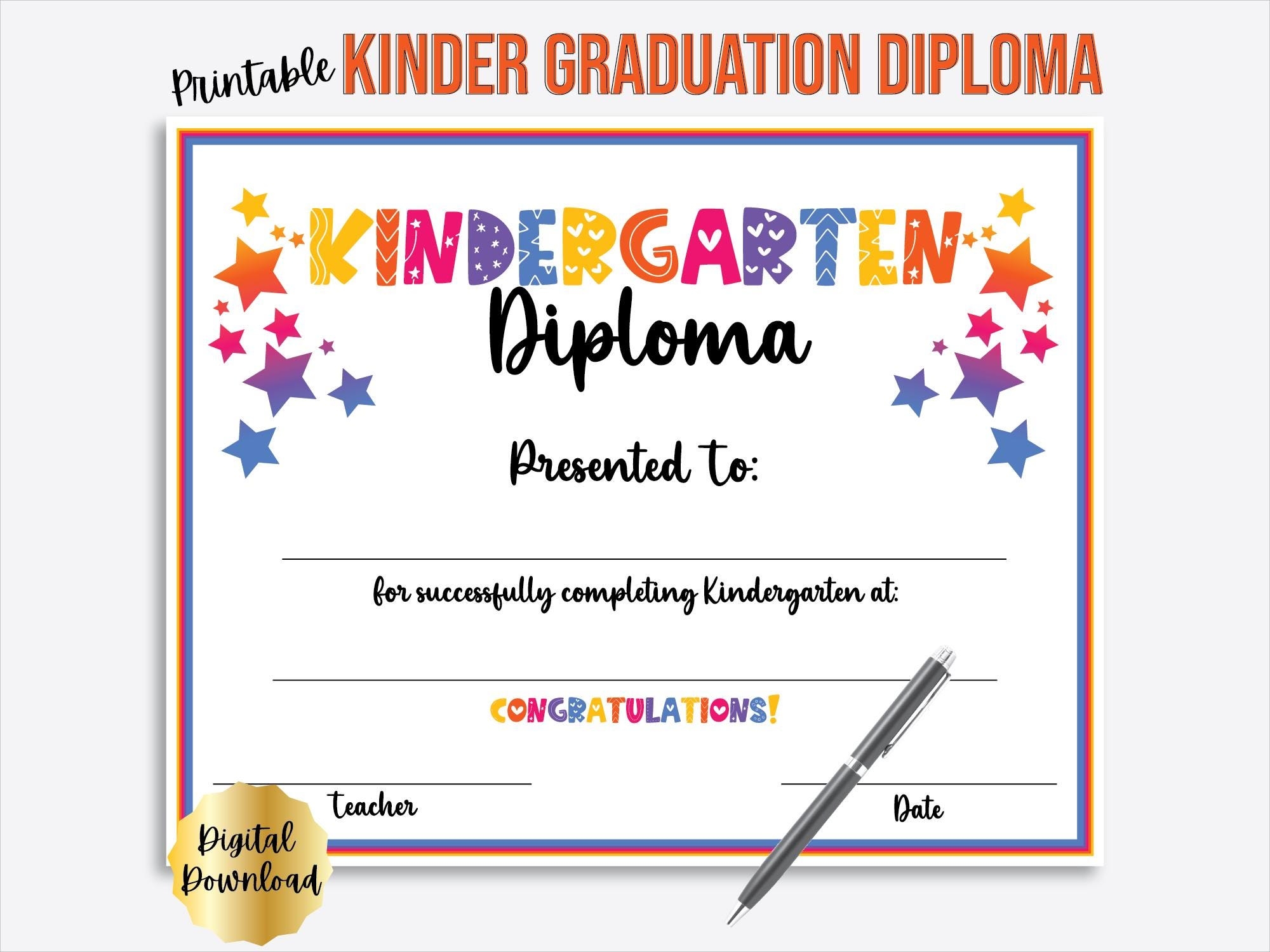 Kindergarten Graduation Diploma Certificate Printable Kinder 