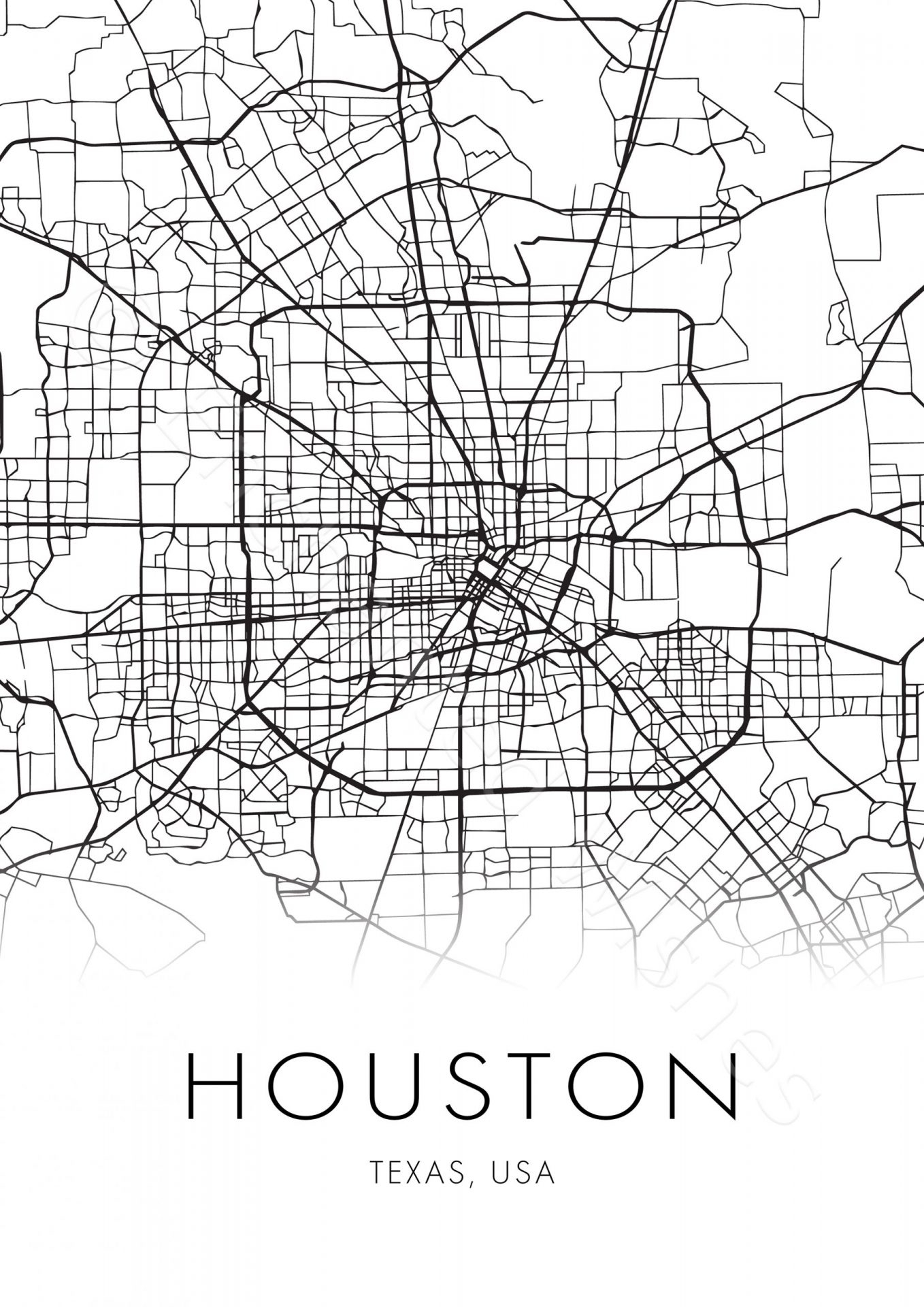Large Houston City Map Print Wall Art Printable Prints Large Houston City Map Print Wall Art Printable Prints