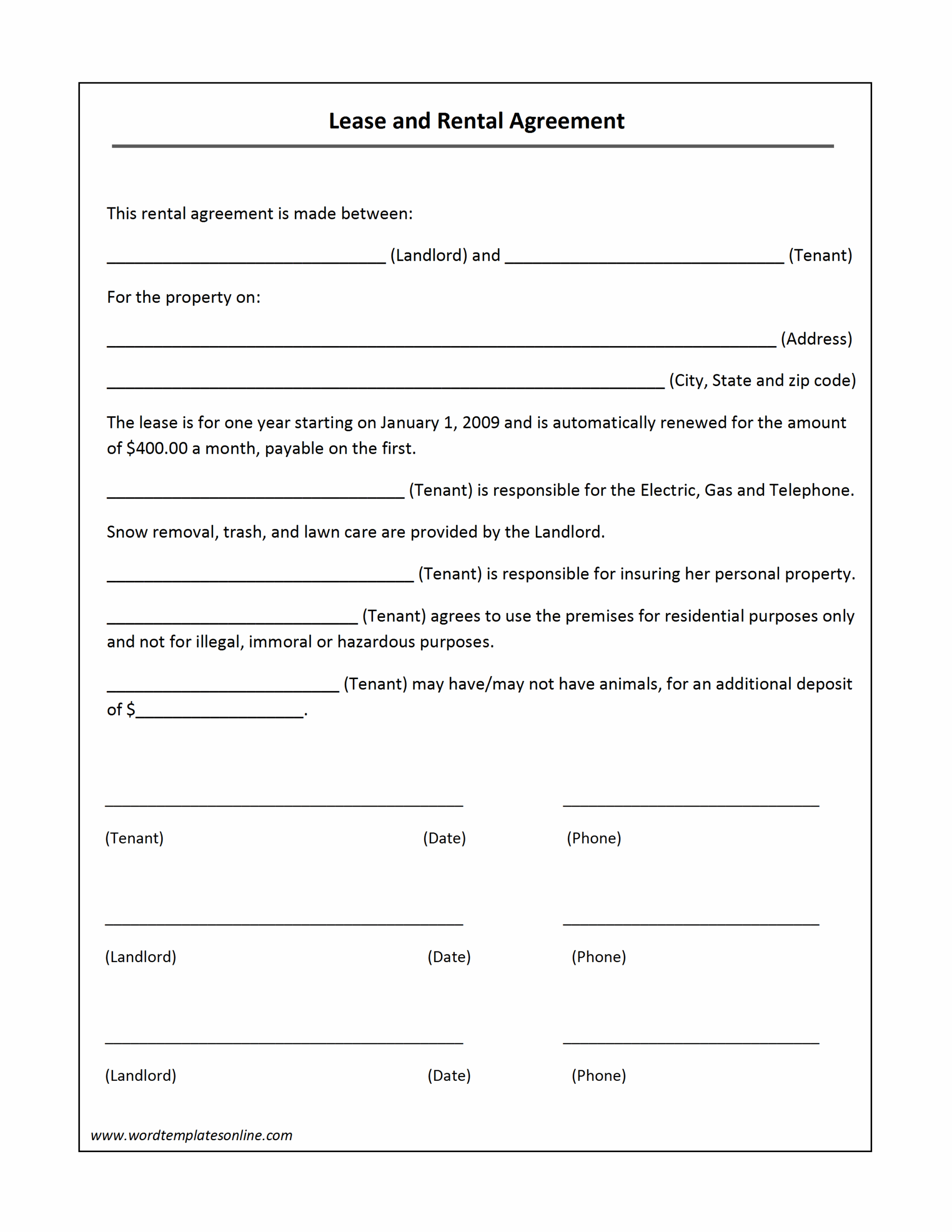 Commercial Lease Agreement Free Printable