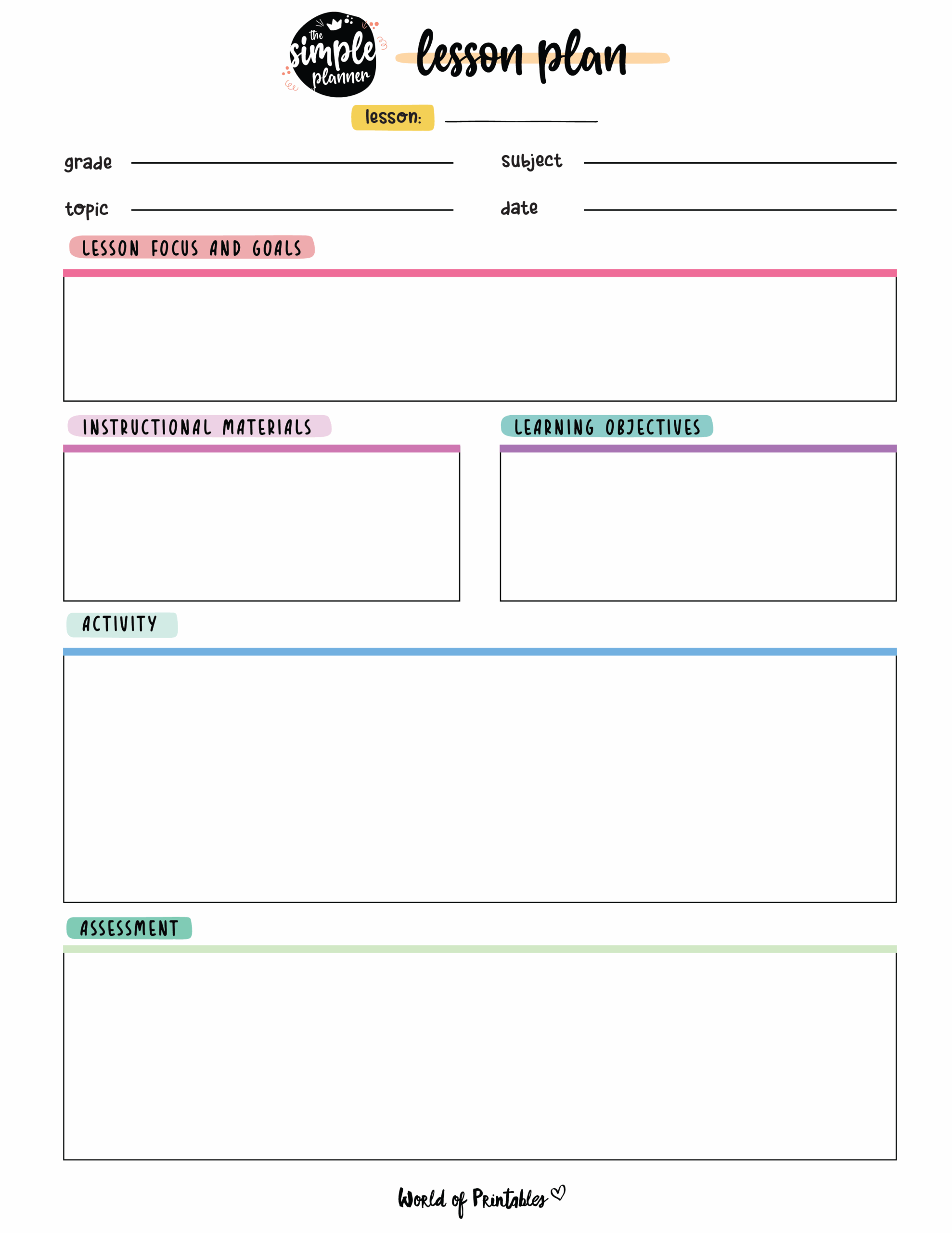 Lesson Plan Template Printables Free
