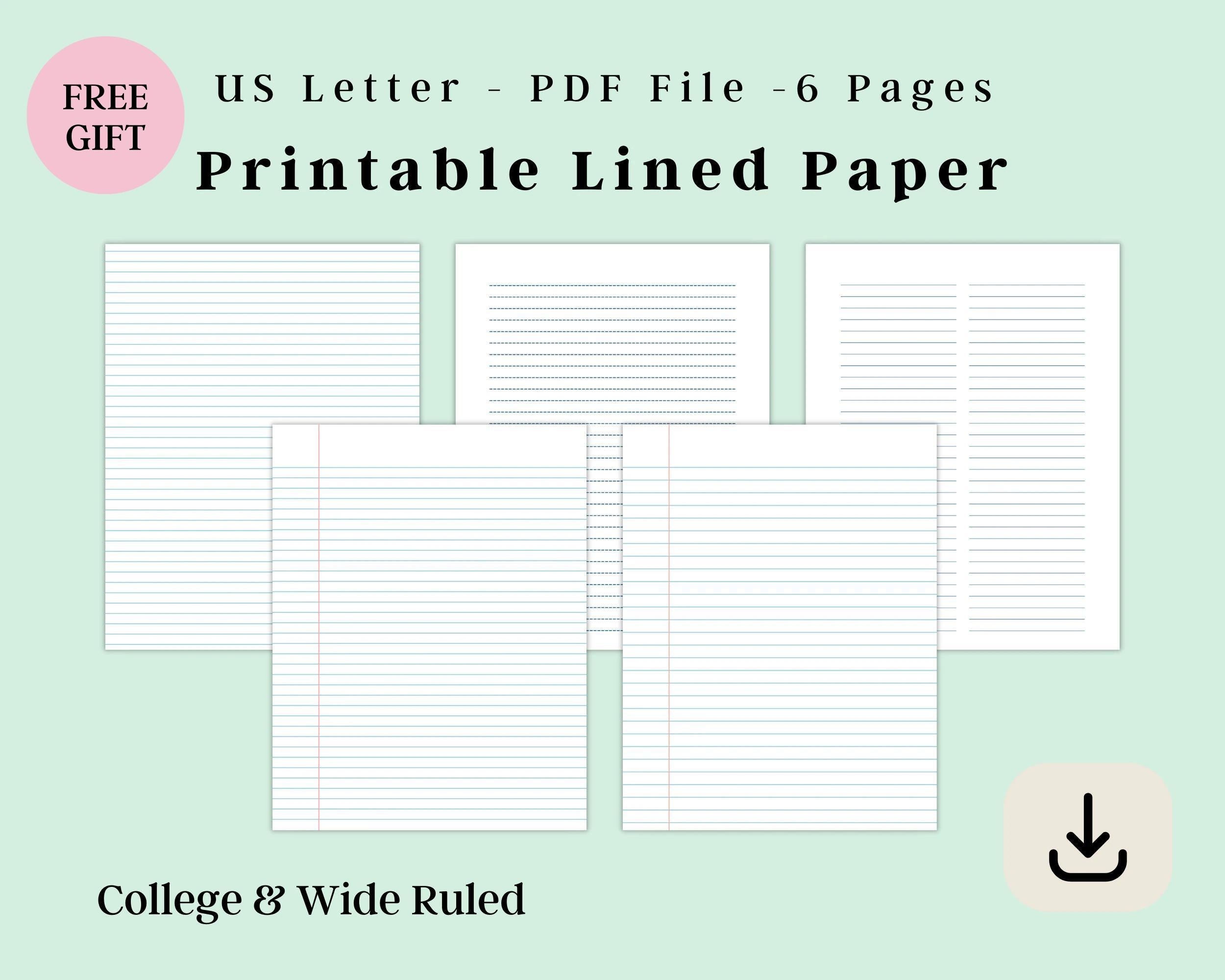 Lined Writing Paper Digital Lined Paper Template Lined Note Paper Printable Lined College U0026 Wide Ruled US Letter Instant Download PDF Etsy