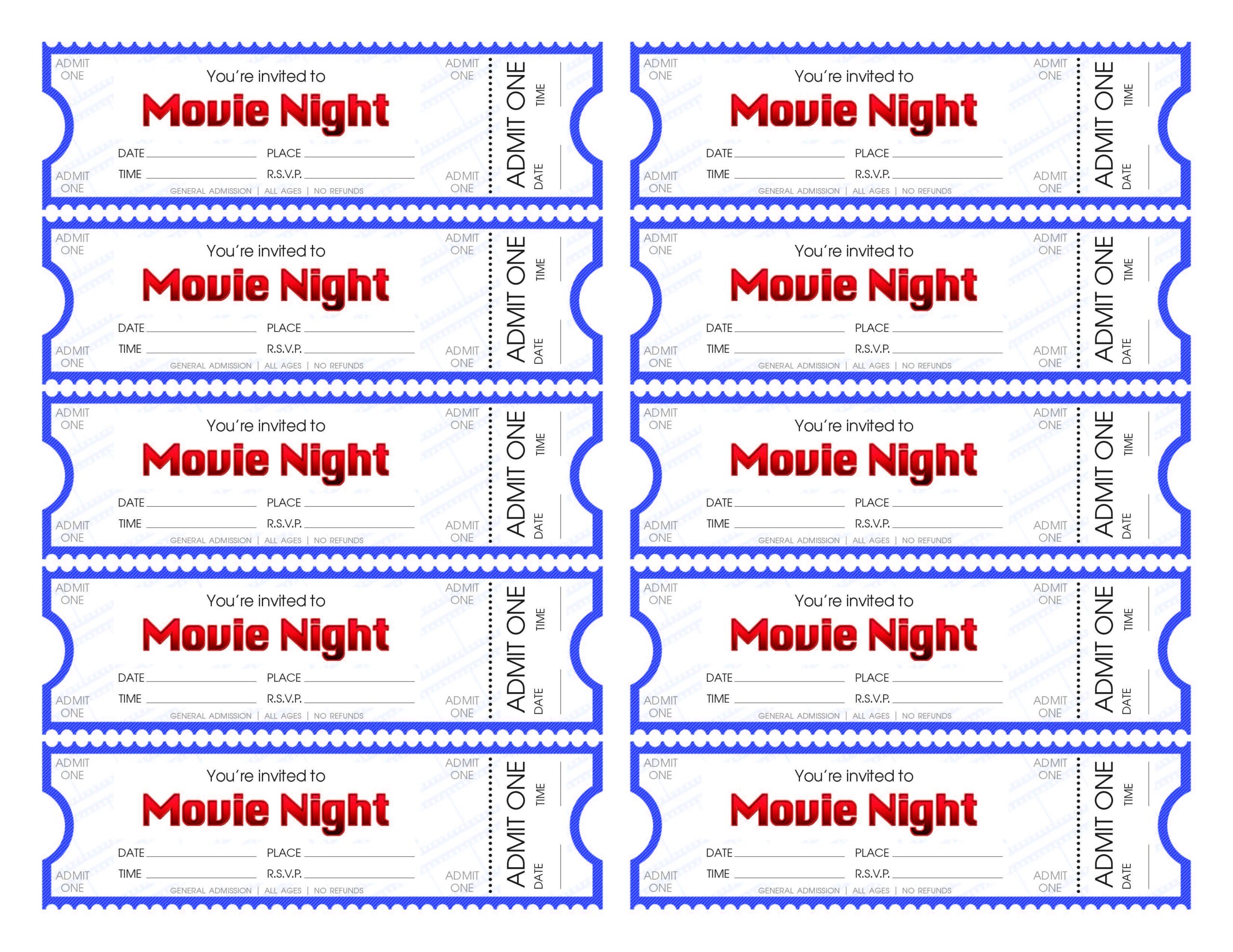 Free Printable Blank Movie Ticket Template