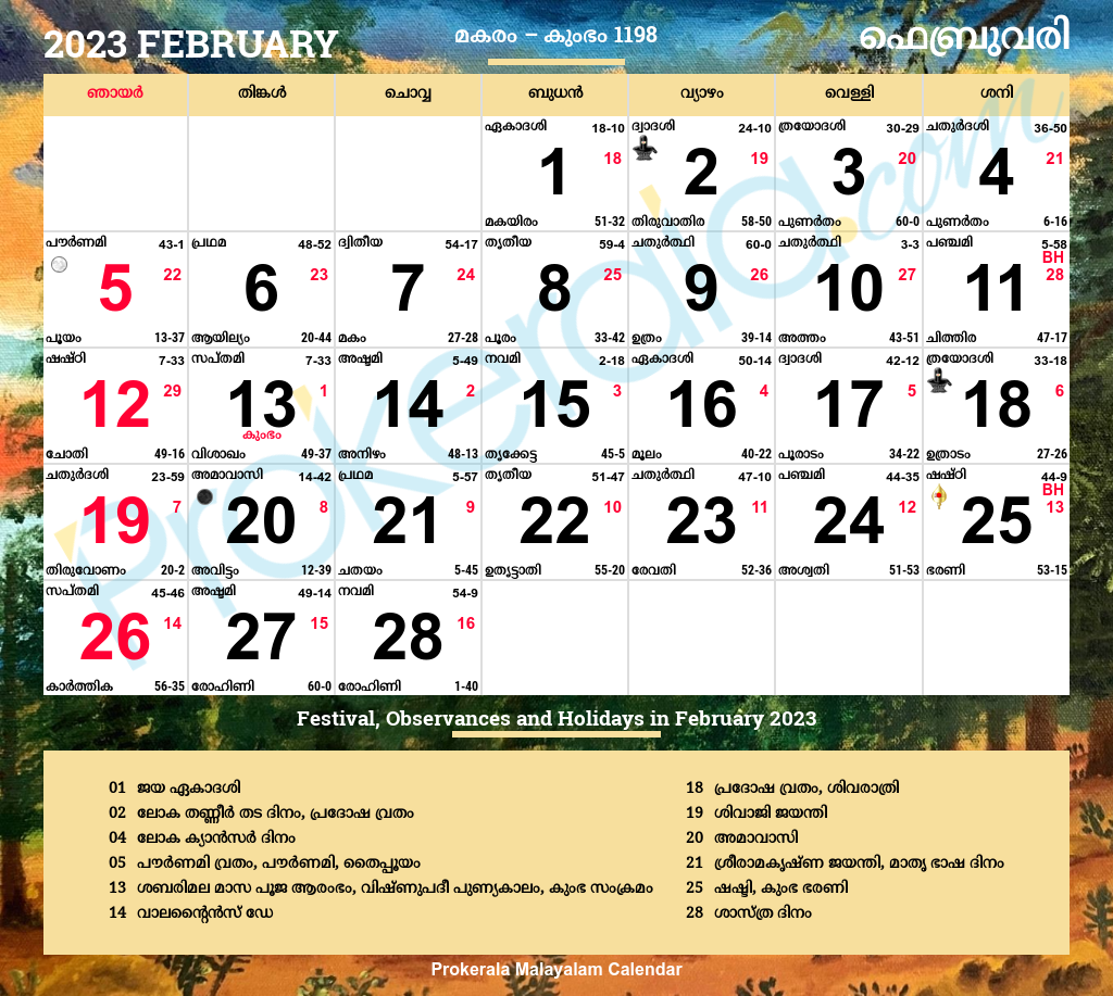 Malayalam Calendar 2023 February Malayalam Calendar 2023 February