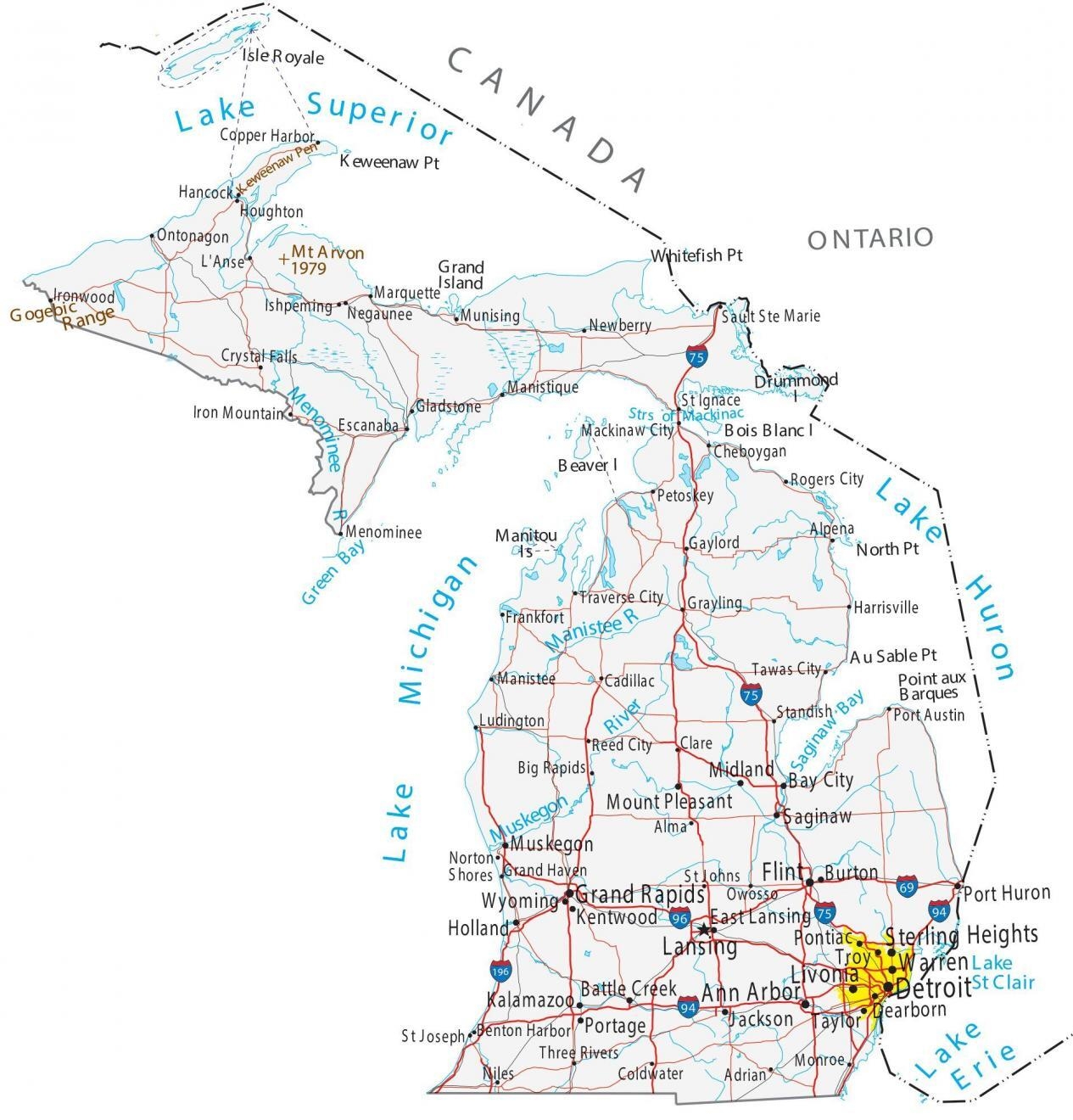 Map Of Michigan Cities And Roads GIS Geography Map Of Michigan Cities And Roads GIS Geography