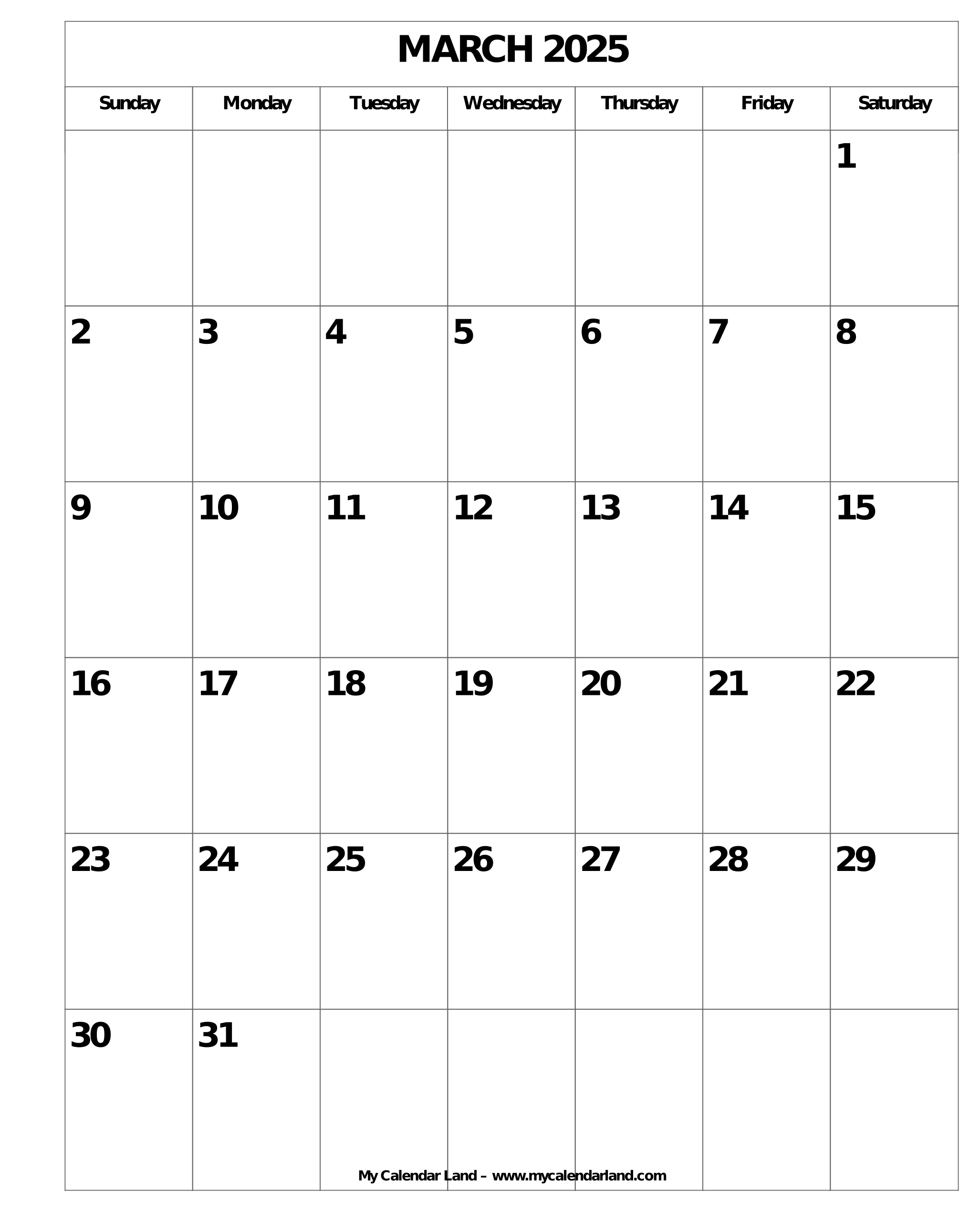 March 2025 Calendar My Calendar Land March 2025 Calendar My Calendar Land