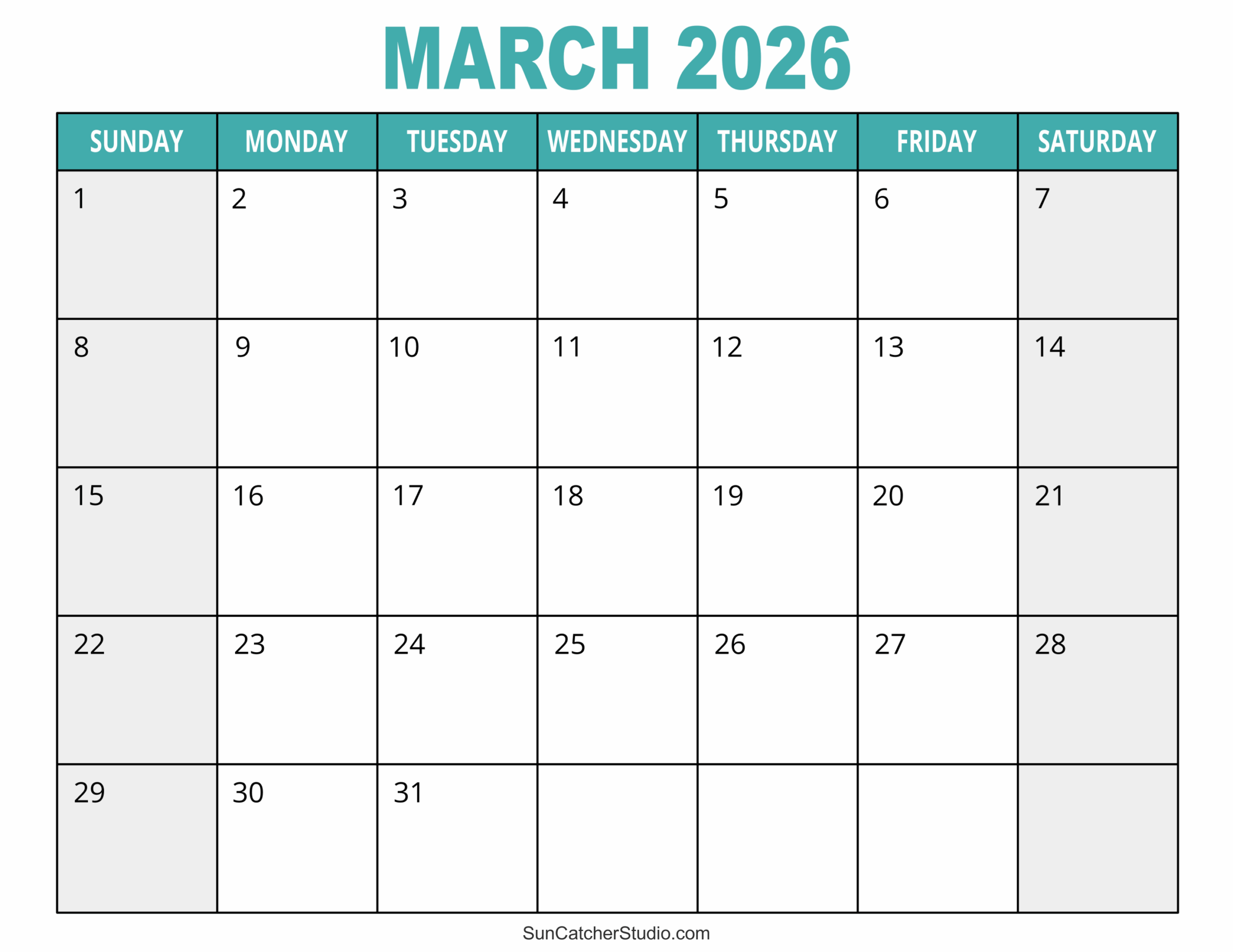 Word Calendar Template March 2026