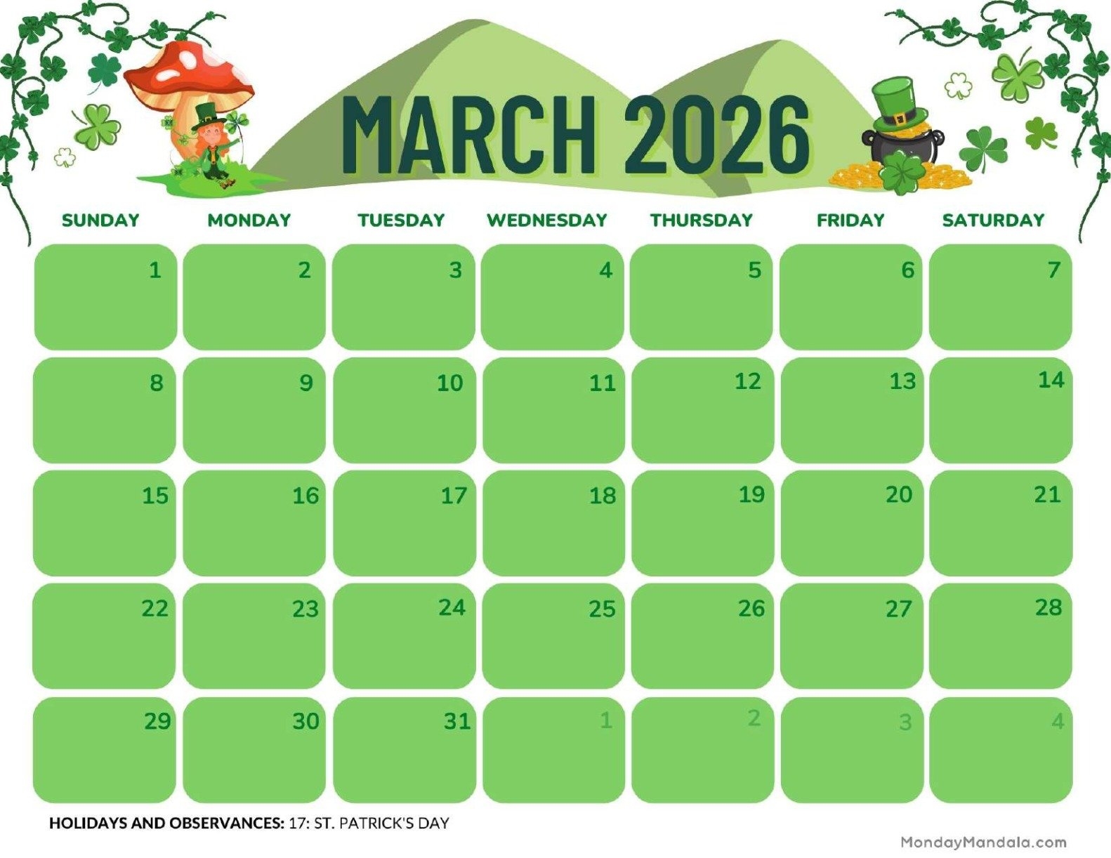 March 2026 Calendars Free PDF Printables March 2026 Calendars Free PDF Printables