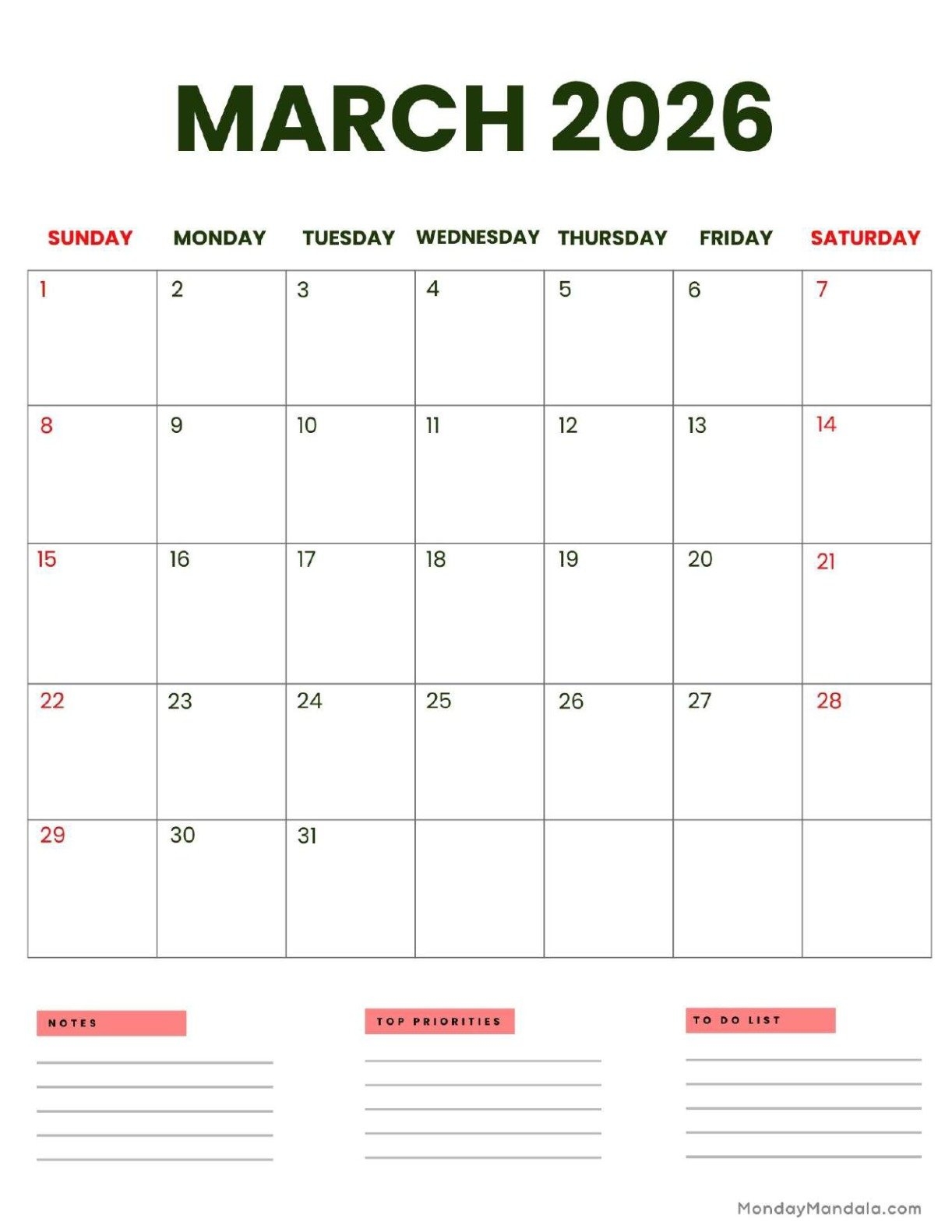 March 2026 Calendars Free PDF Printables March 2026 Calendars Free PDF Printables