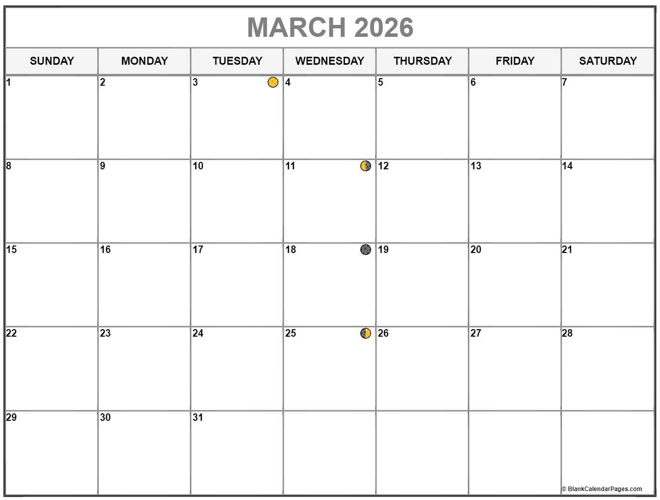March 2026 Lunar Calendar Moon Phase Calendar March 2026 Lunar Calendar Moon Phase Calendar