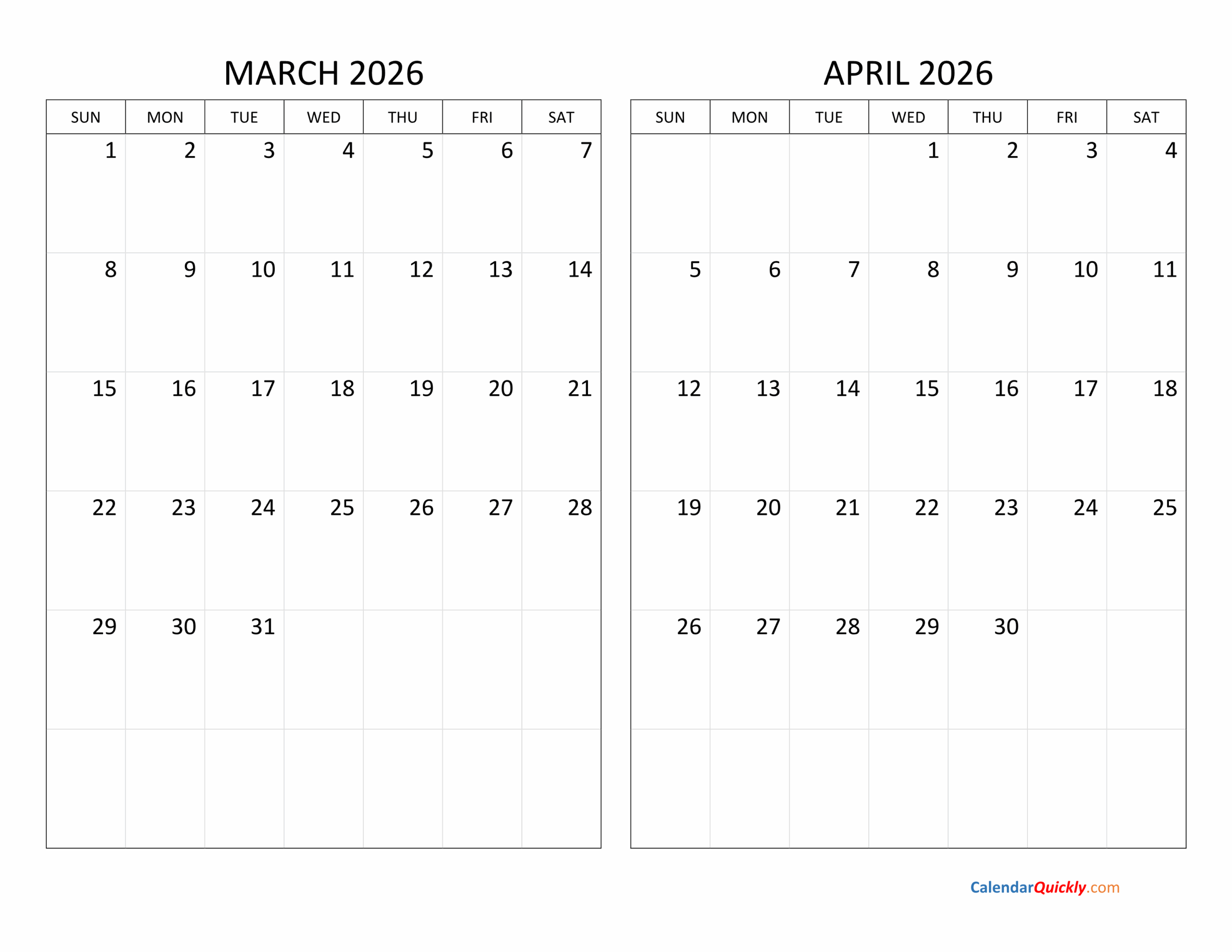 March And April 2026 Calendar Calendar Quickly March And April 2026 Calendar Calendar Quickly