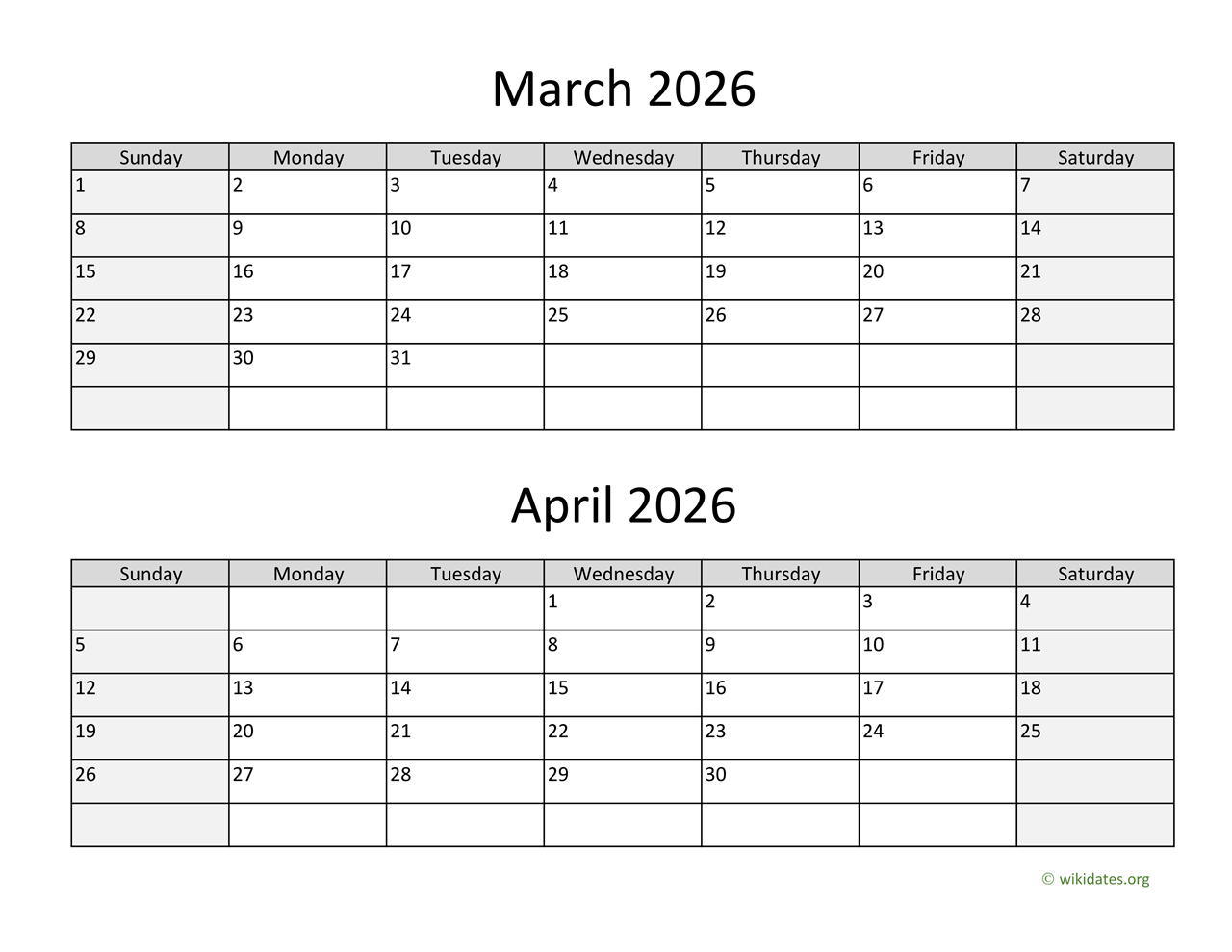 March And April 2026 Calendar WikiDates March And April 2026 Calendar WikiDates