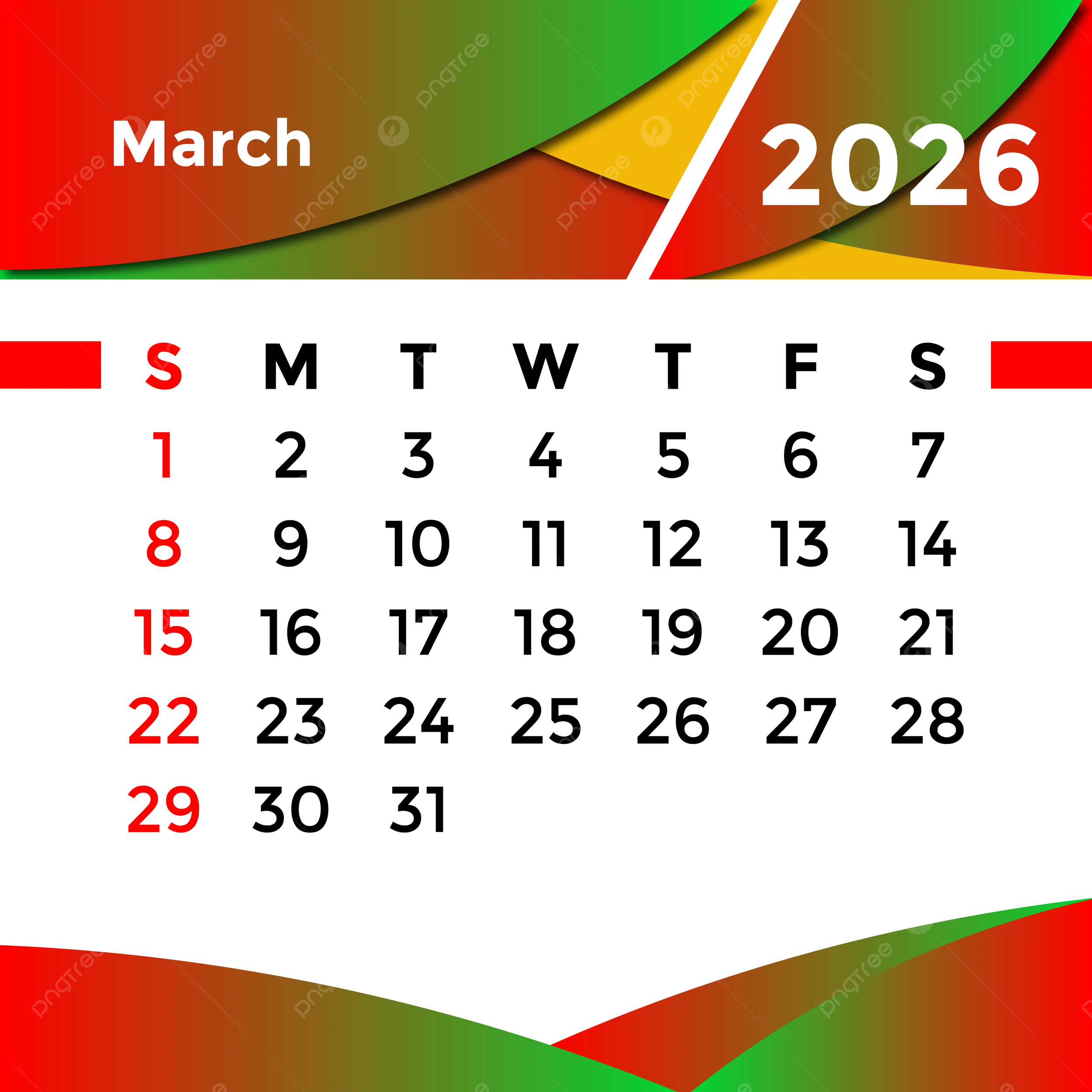 March Month Calendar 2026 Vector Template Download On Pngtree