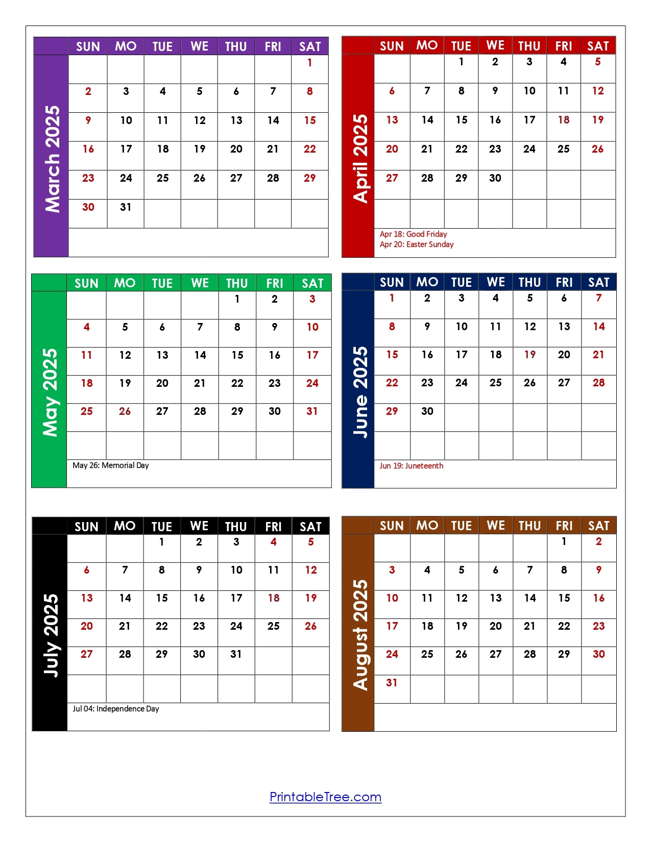 March To August 2025 Calendar Printable PDF Six Months Calendar March To August 2025 Calendar Printable PDF Six Months Calendar