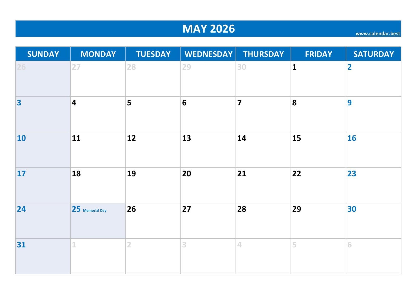 May 2026 Calendar Calendar best