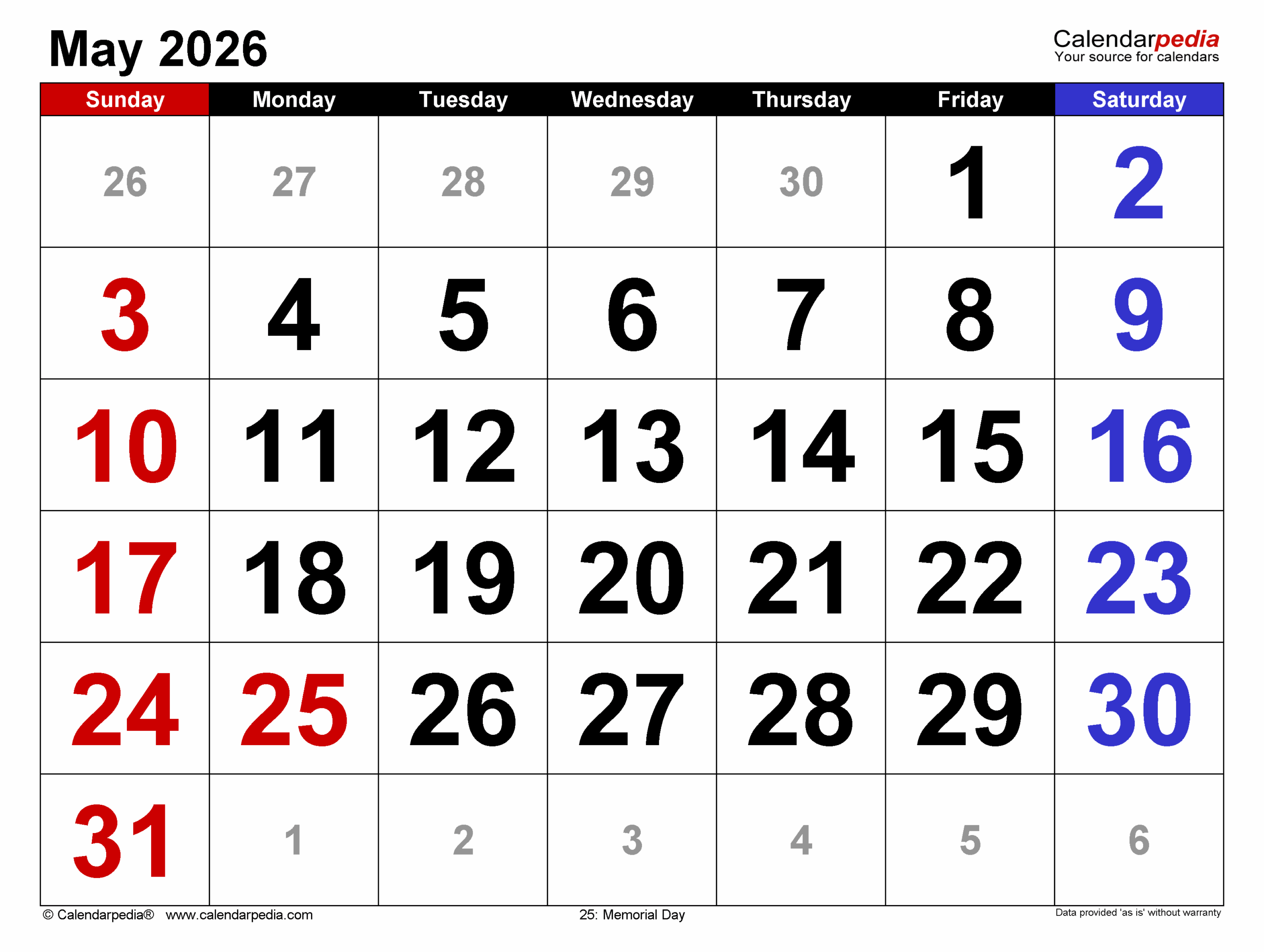 May 2026 Calendar Templates For PDF Excel And Word May 2026 Calendar Templates For PDF Excel And Word