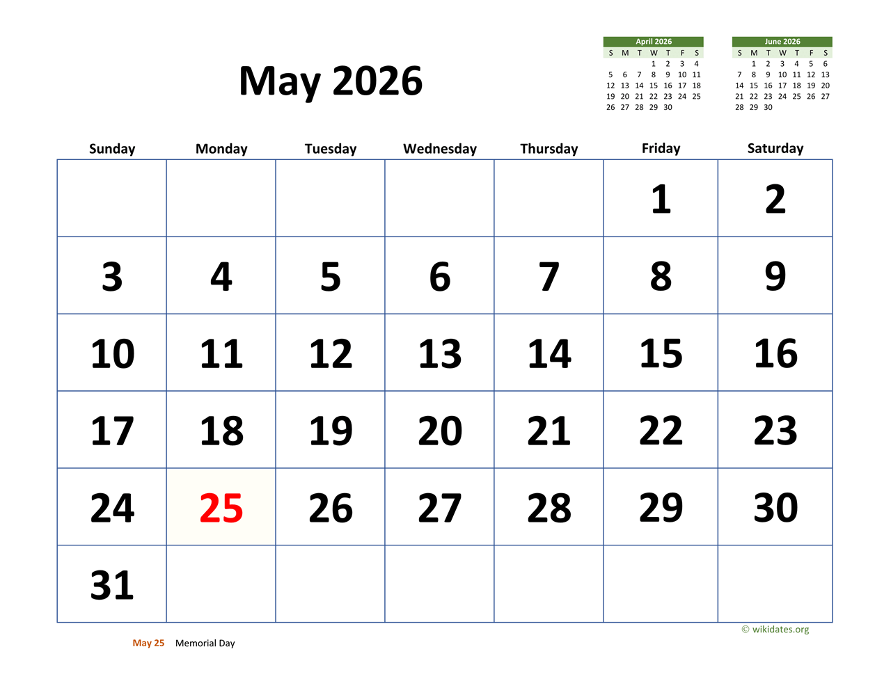 2026 Calendar With Holidays May