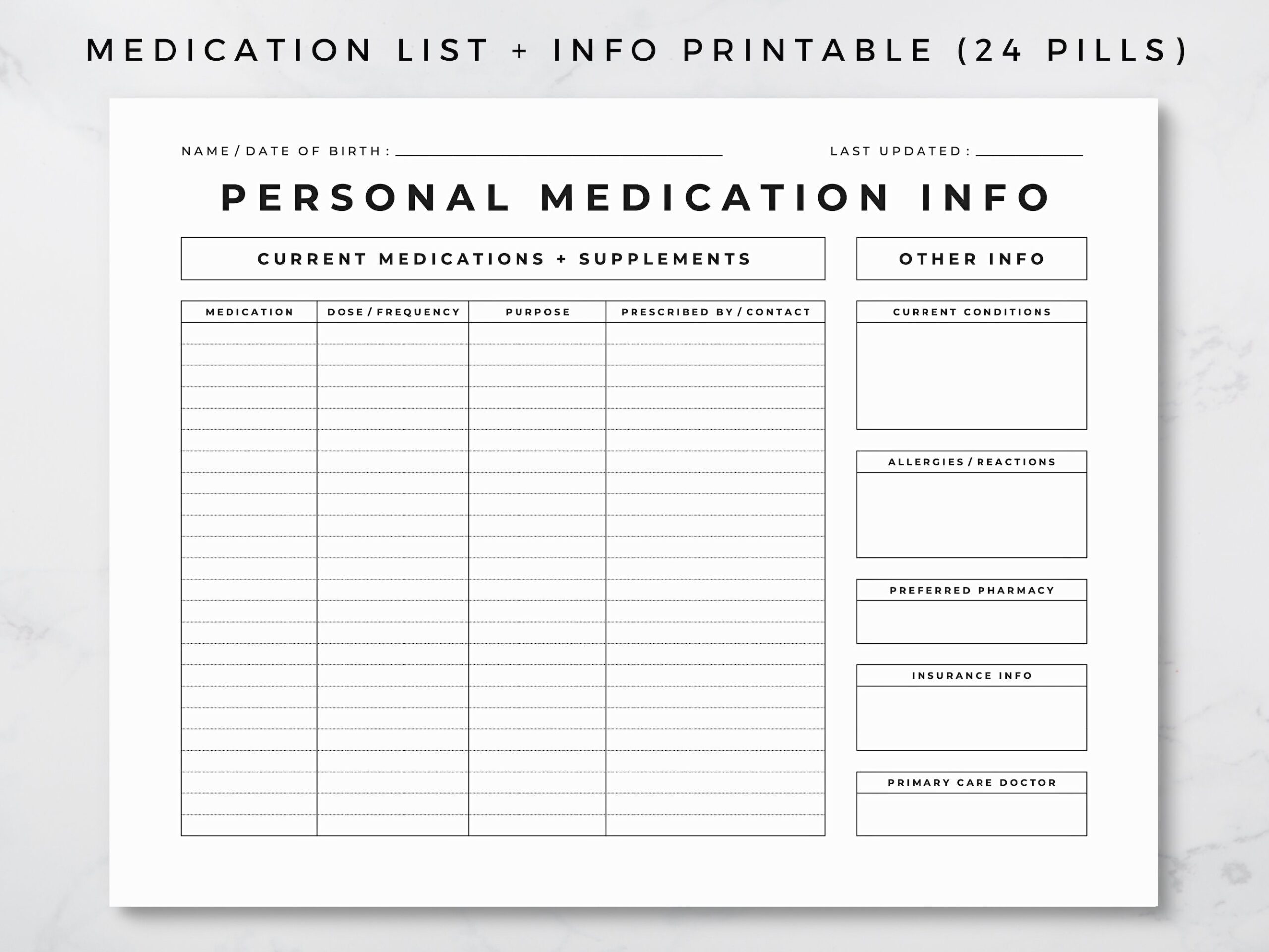 Medication Record Printable Medication List And Info Medical 