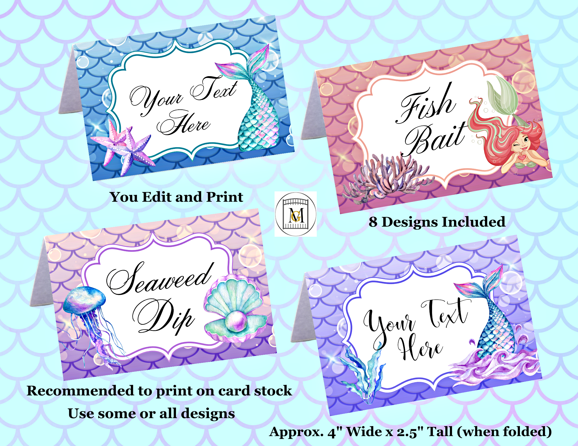 Mermaid Food Label Food Tents Candy Labels EDITABLE