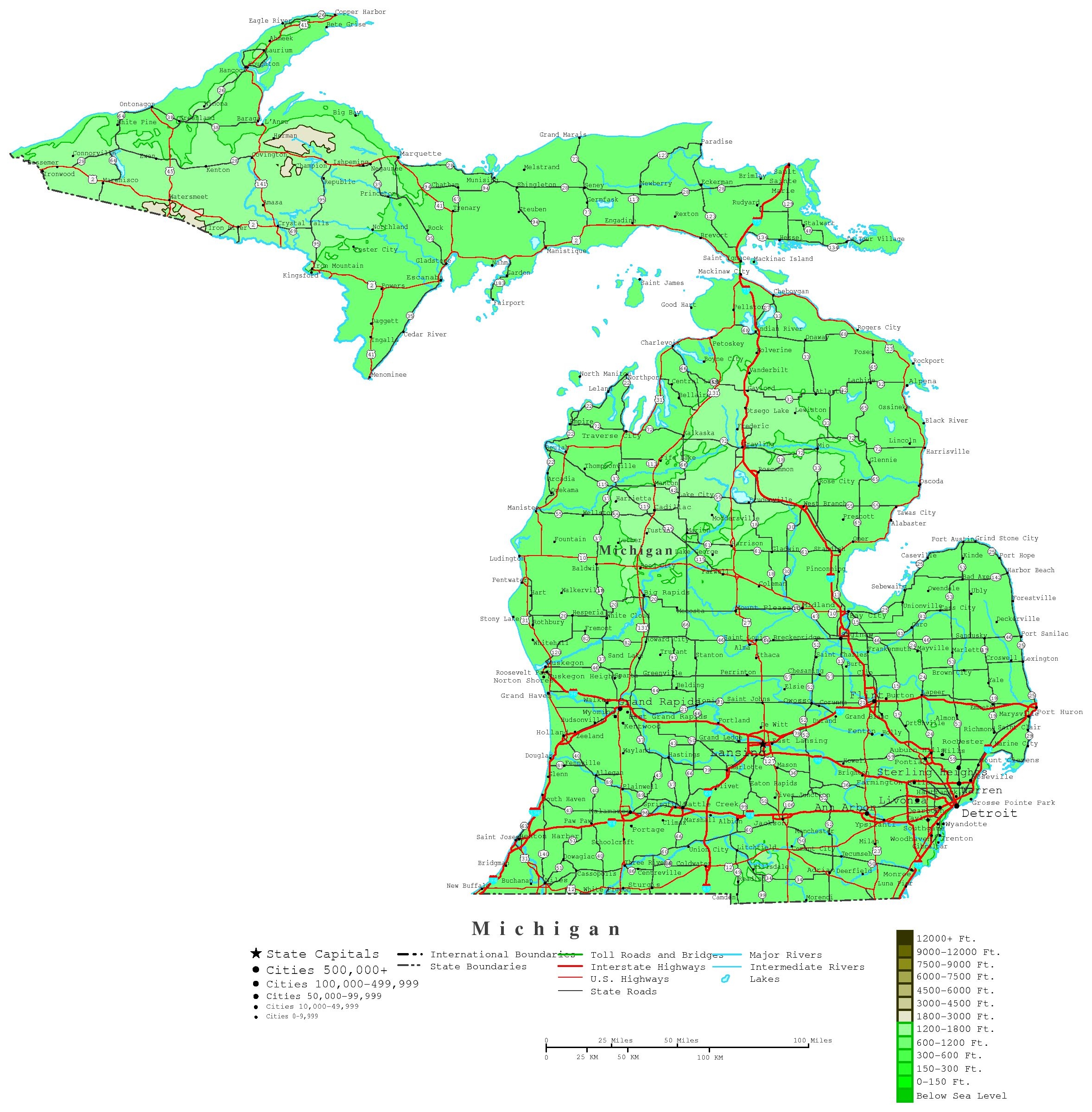 Michigan Contour Map Michigan Contour Map