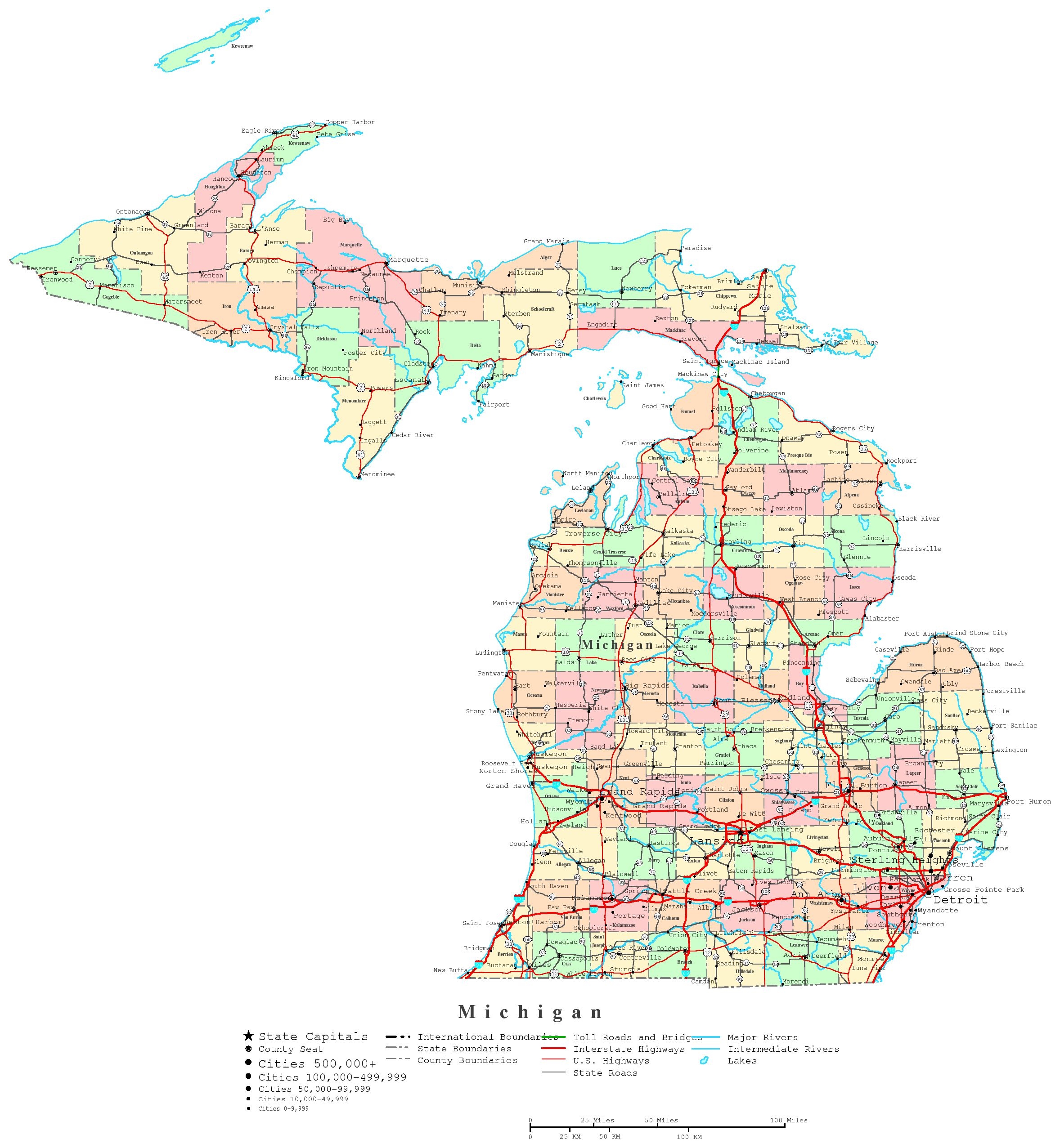 Michigan Printable Map Michigan Printable Map