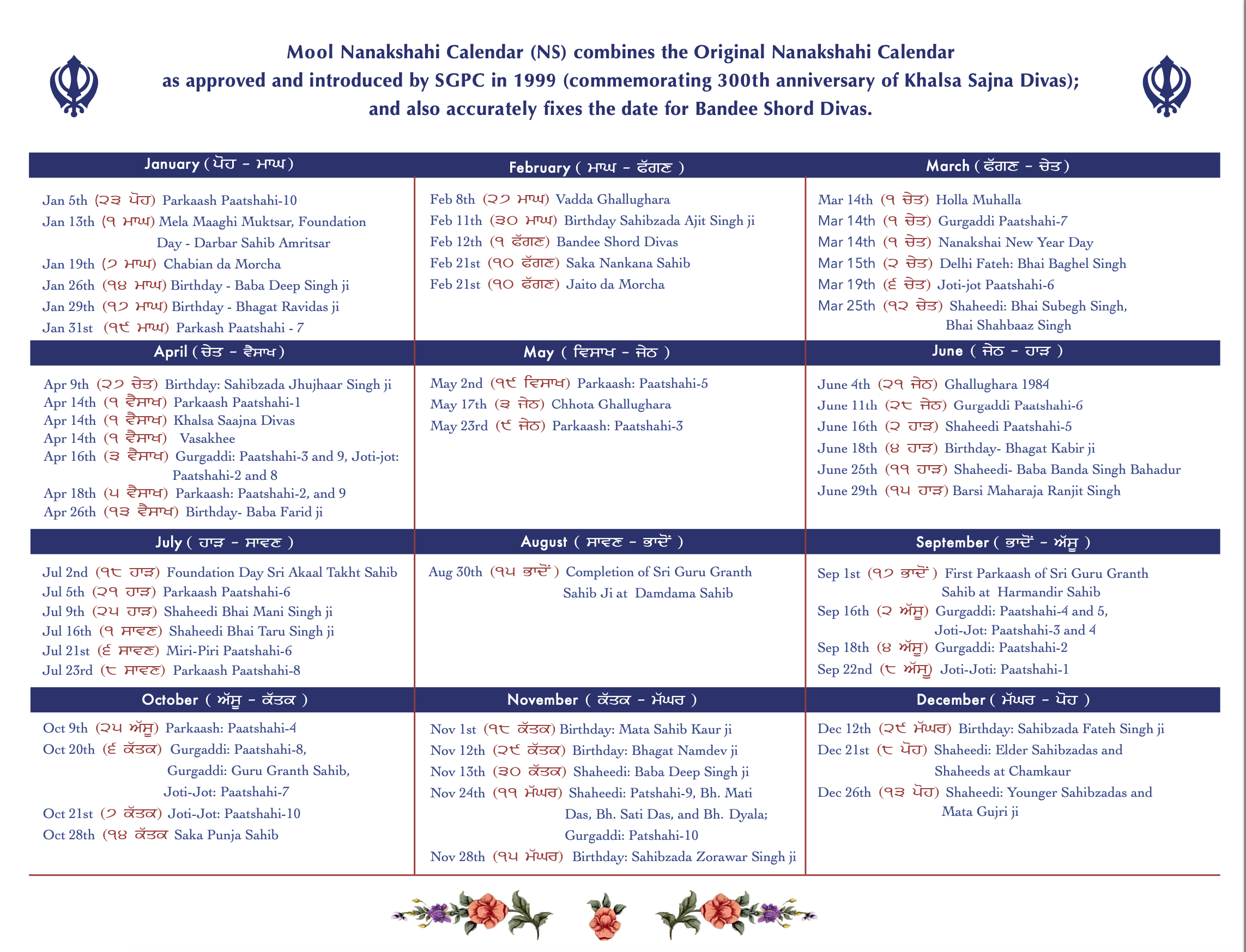 Mool Nanakshahi Calendar The Original Sikh Calendar Based On Mool Nanakshahi Calendar The Original Sikh Calendar Based On