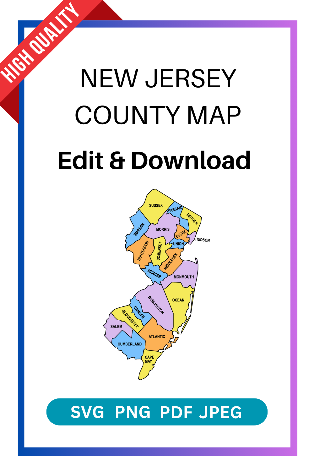 New Jersey County Map Editable U0026 Printable State County Maps New Jersey County Map Editable U0026 Printable State County Maps