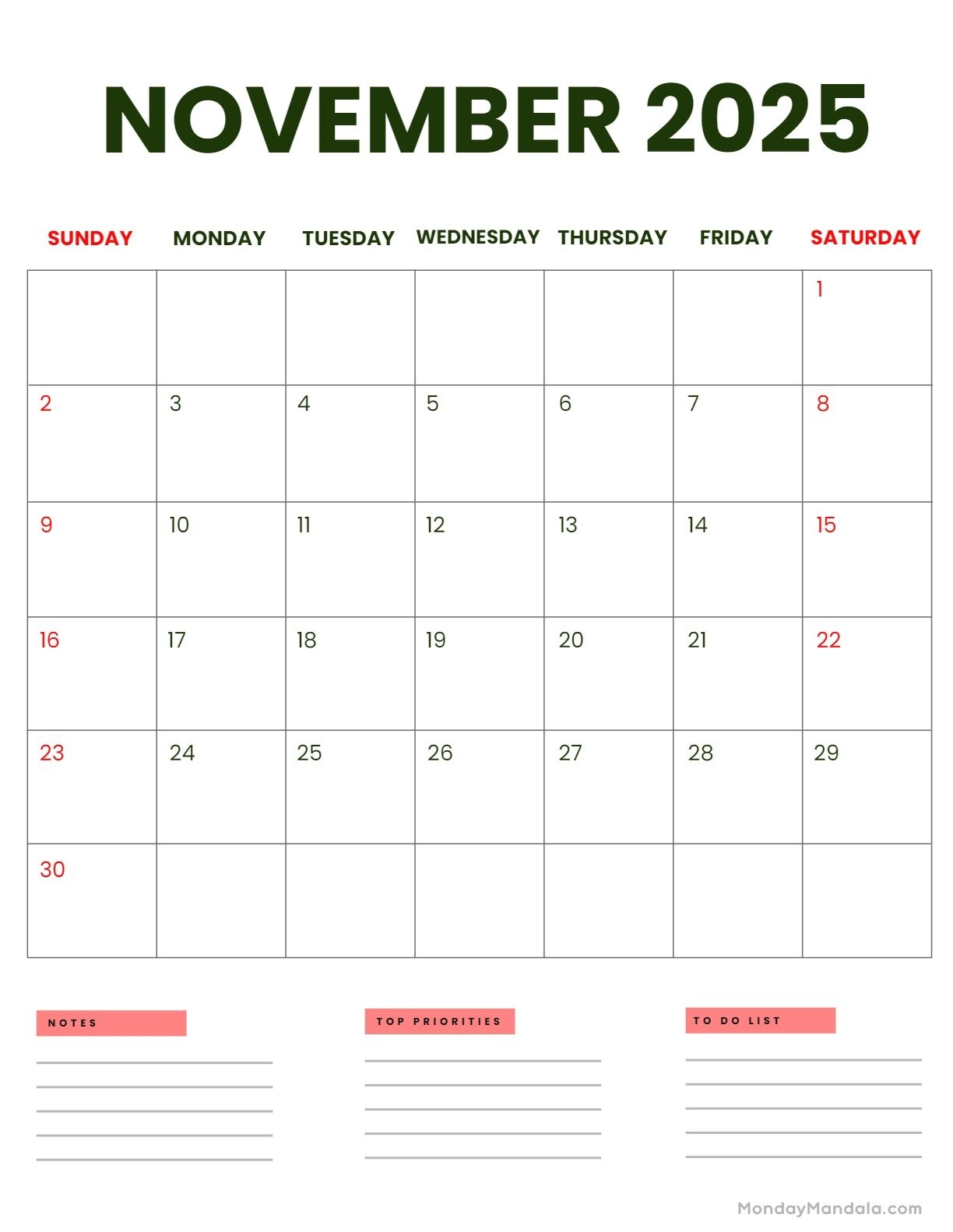 November 2025 Calendar 52 Free PDF Printables 