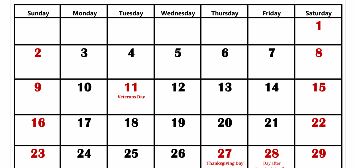 November 2025 Calendar Printable PDF Template With Holidays