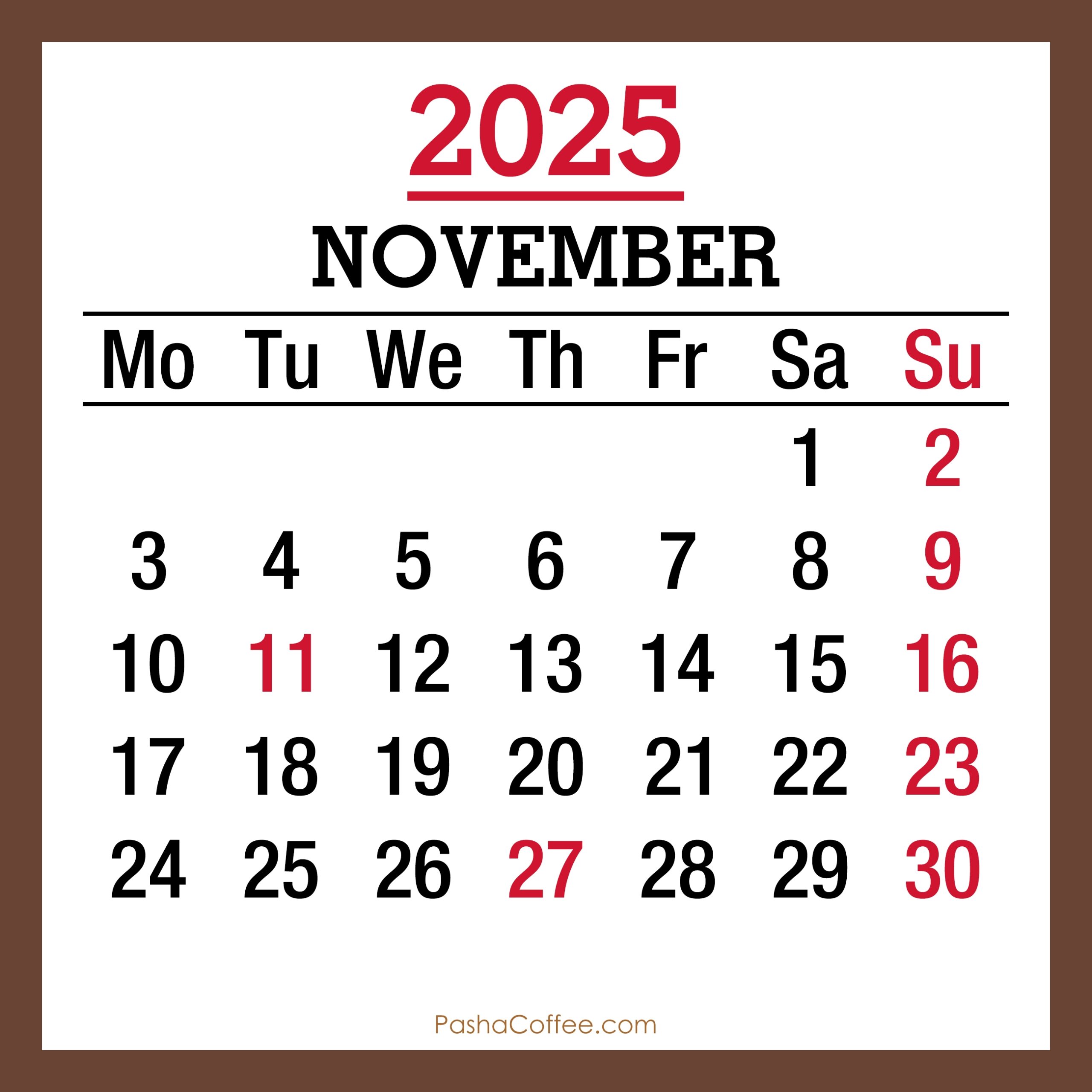 Calendar 2025 With Holidays November