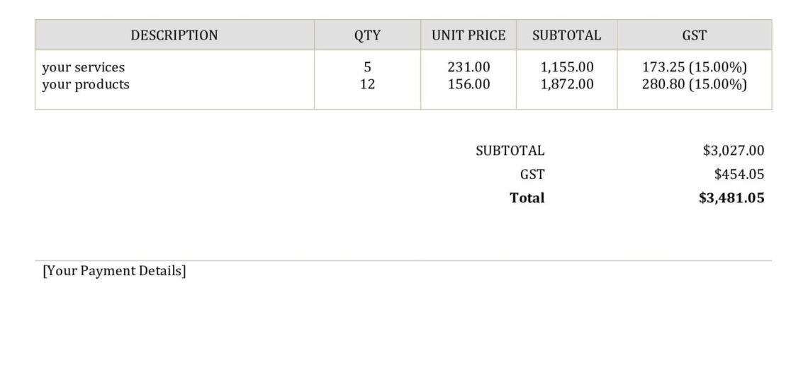 NZ Invoice Template Word Google Docs
