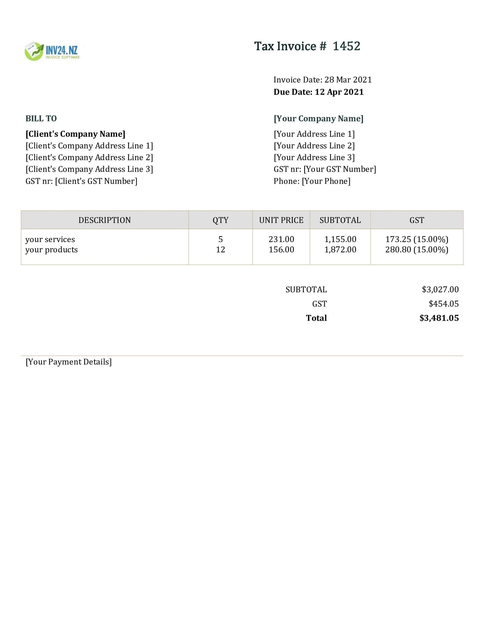 NZ Invoice Template Word Google Docs  NZ Invoice Template Word Google Docs