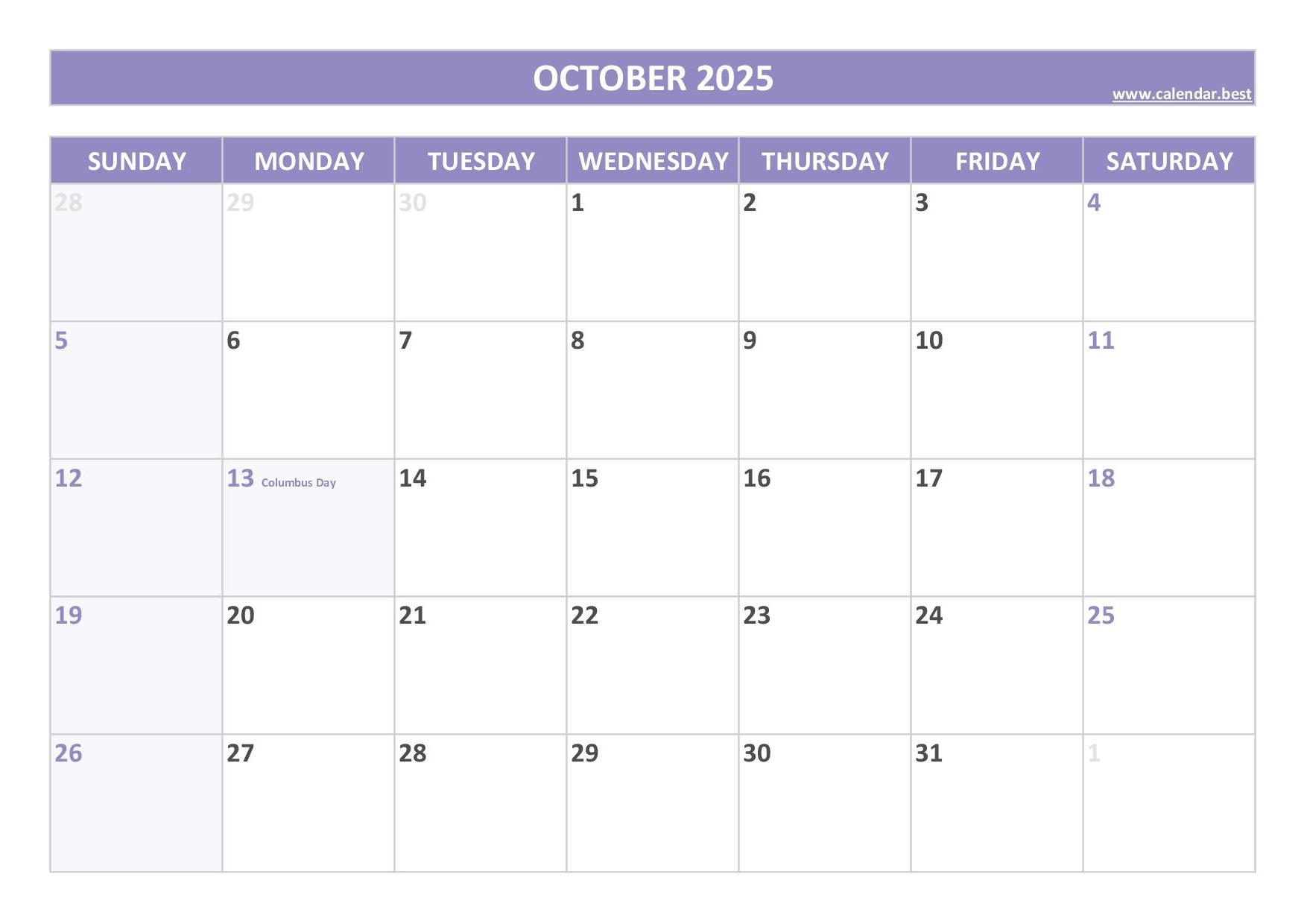 October 2025 Calendar Calendar best October 2025 Calendar Calendar best