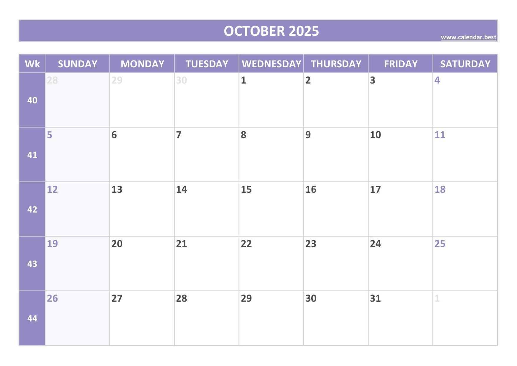 October 2025 Calendar Calendar best