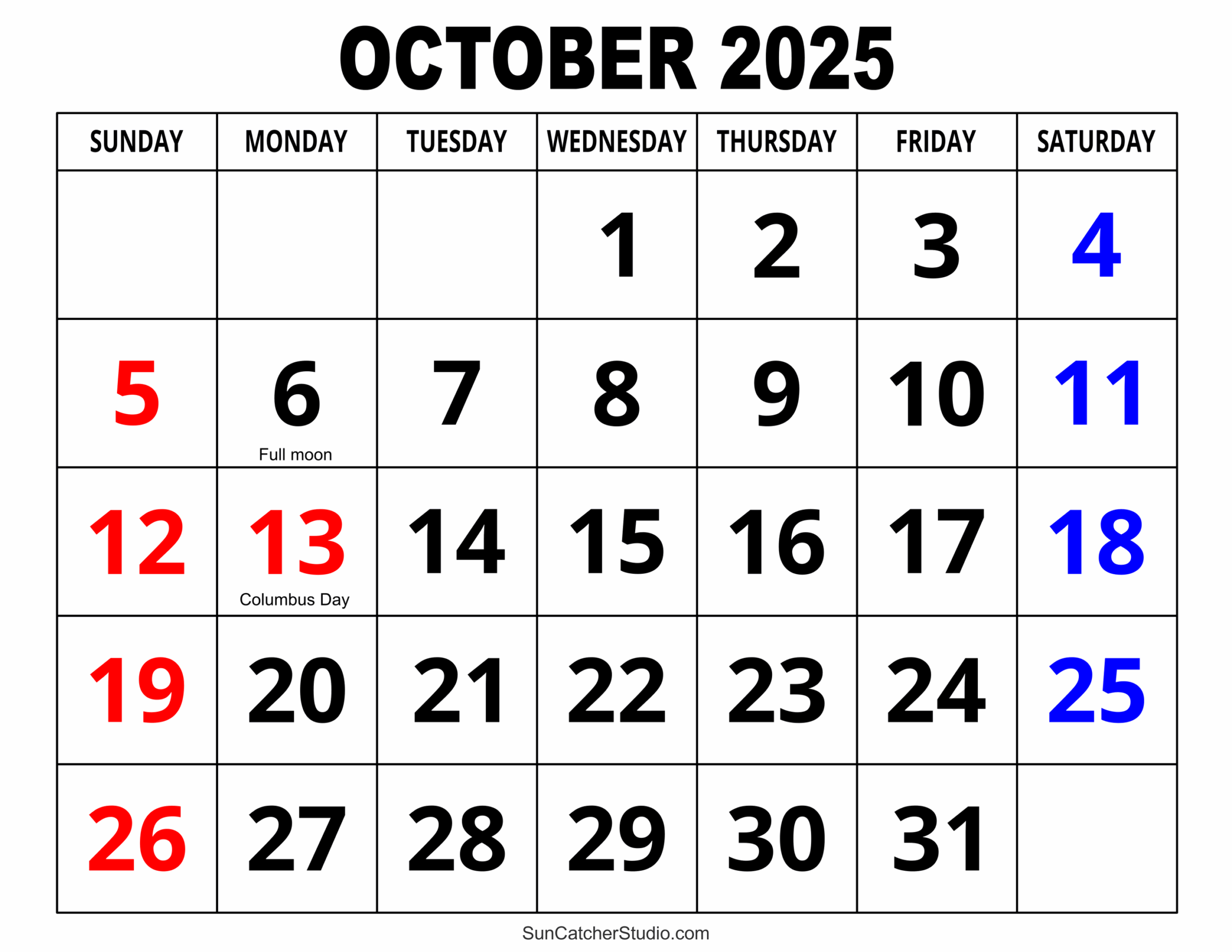 October 2025 Calendar Free Printable Free Printables October 2025 Calendar Free Printable Free Printables