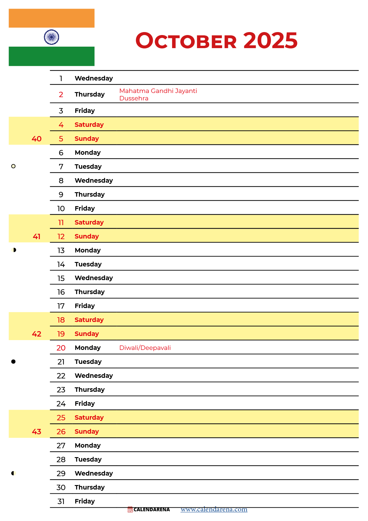 October 2025 Calendar India