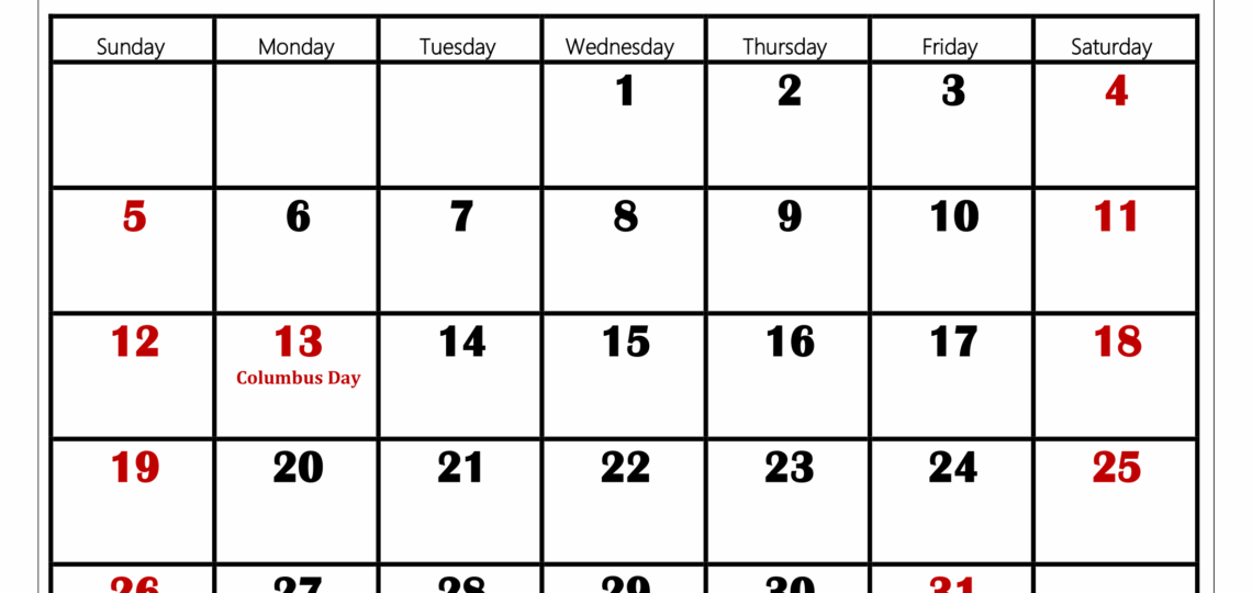 October 2025 Calendar Printable PDF Template With Holidays