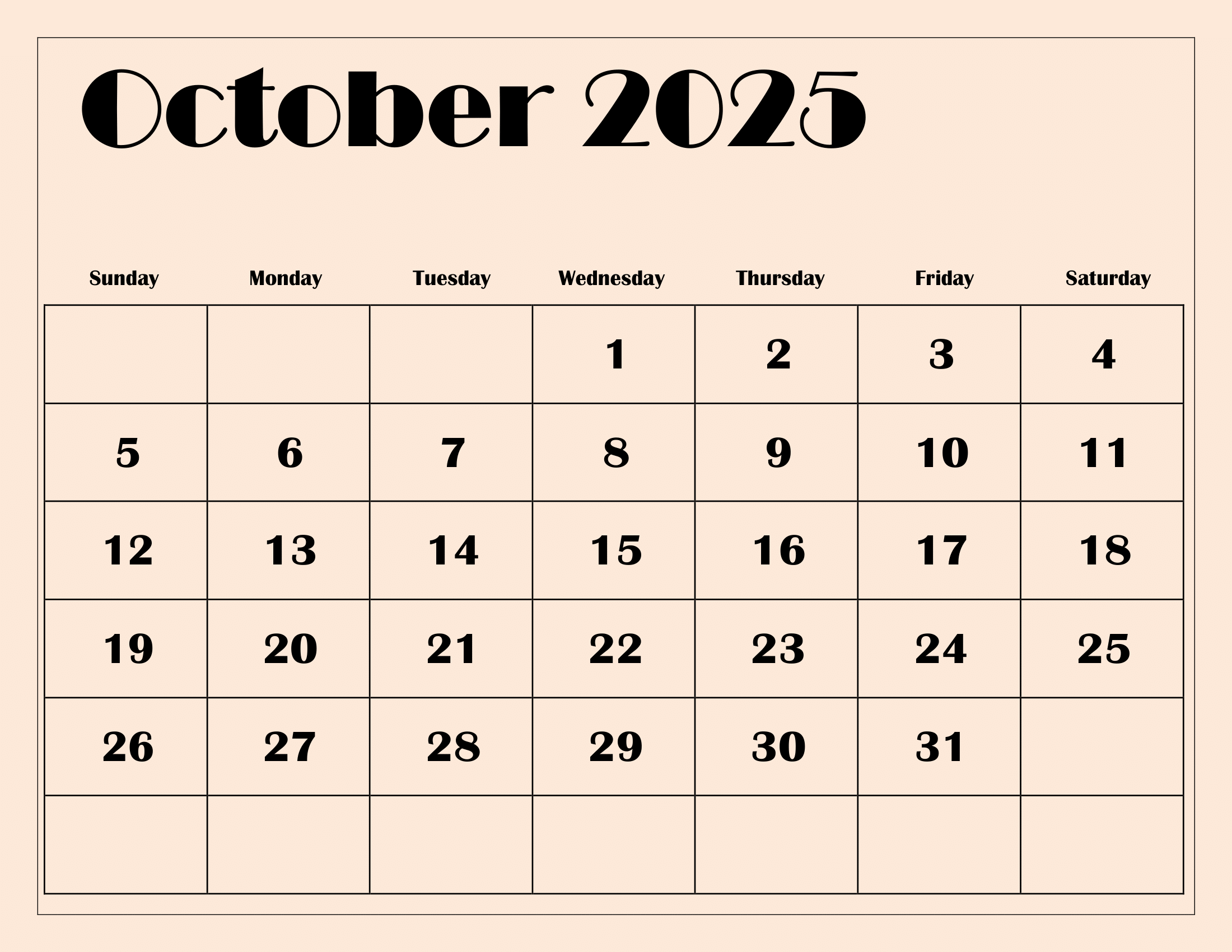 Calendar Days October 2025