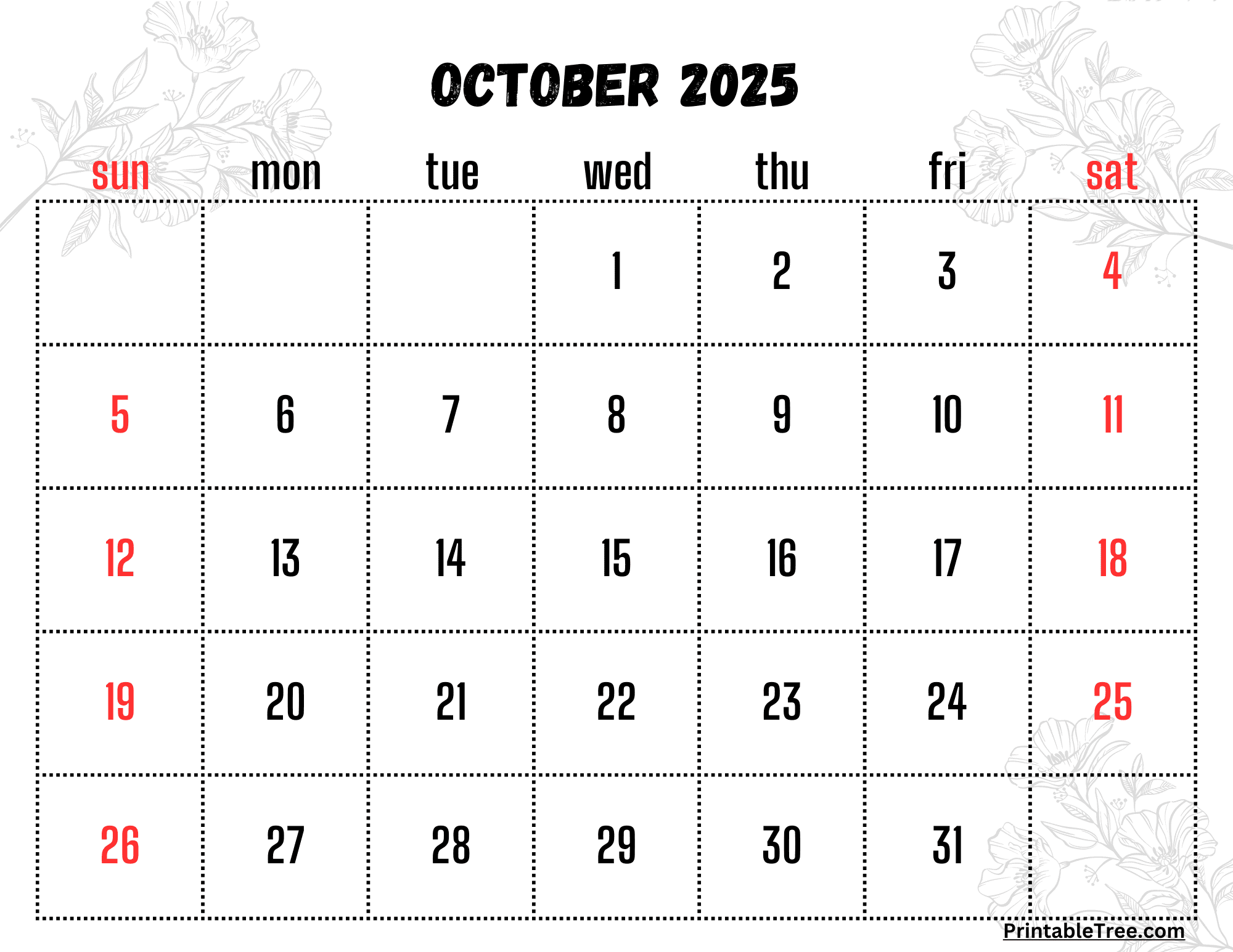 October 2025 Calendar Printable PDF Template With Holidays October 2025 Calendar Printable PDF Template With Holidays