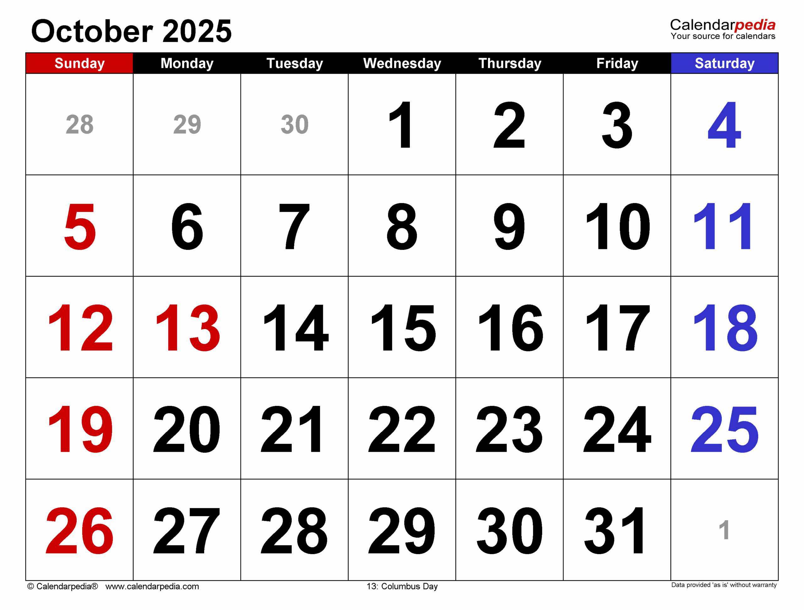 Calendar 2025 October India