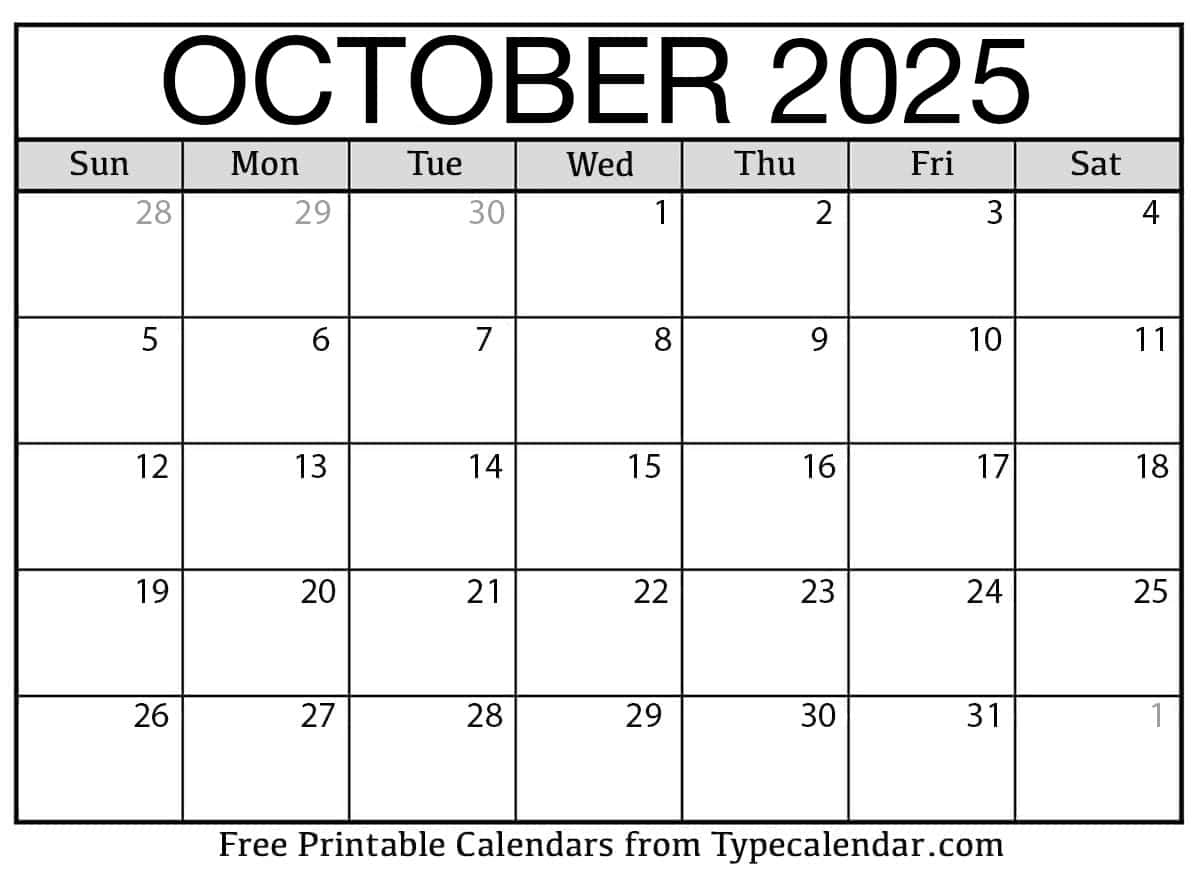October 2025 Calendars Free Printable Templates