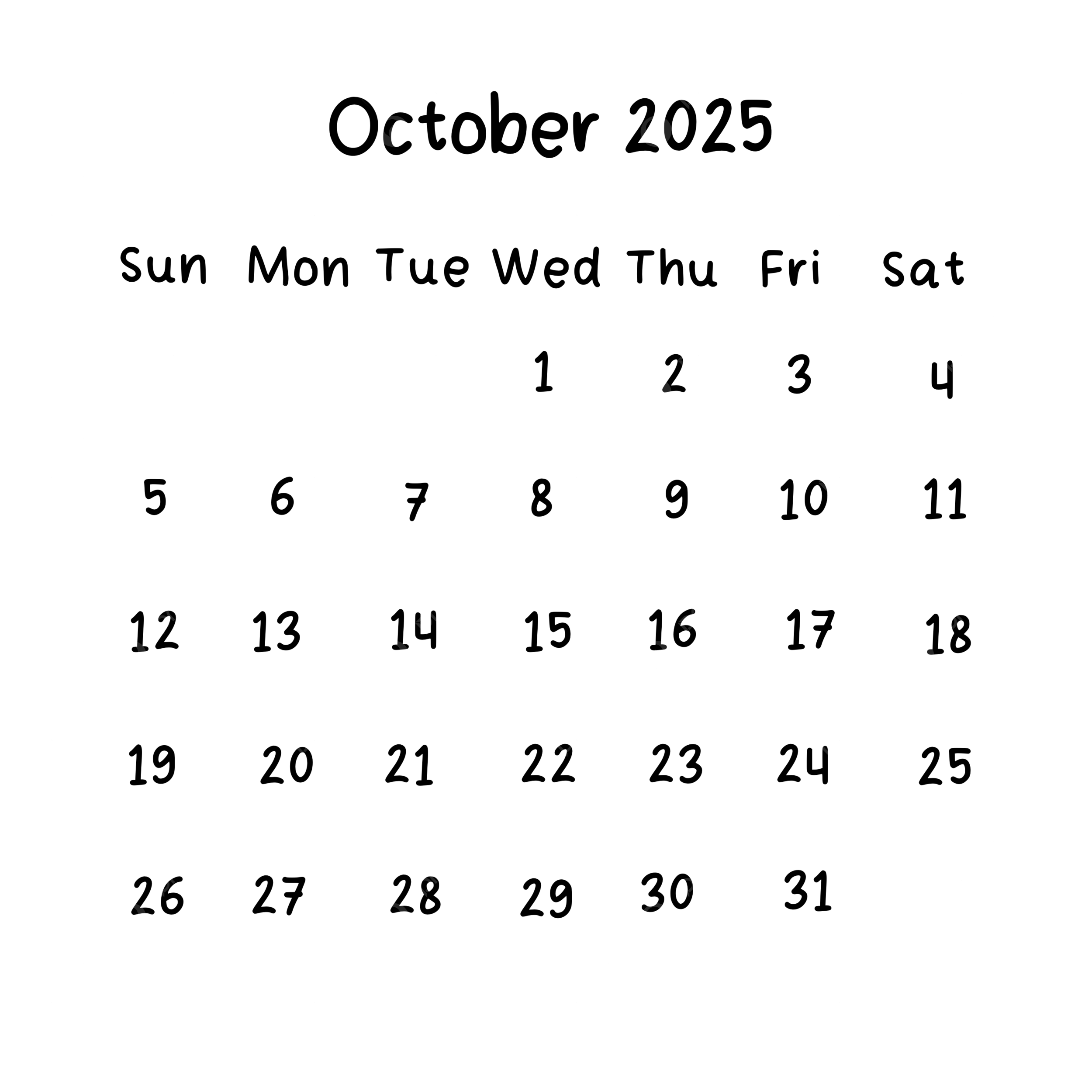 October 2025 Plain Calendar In Black Color 2025 Calendar October October 2025 Plain Calendar In Black Color 2025 Calendar October