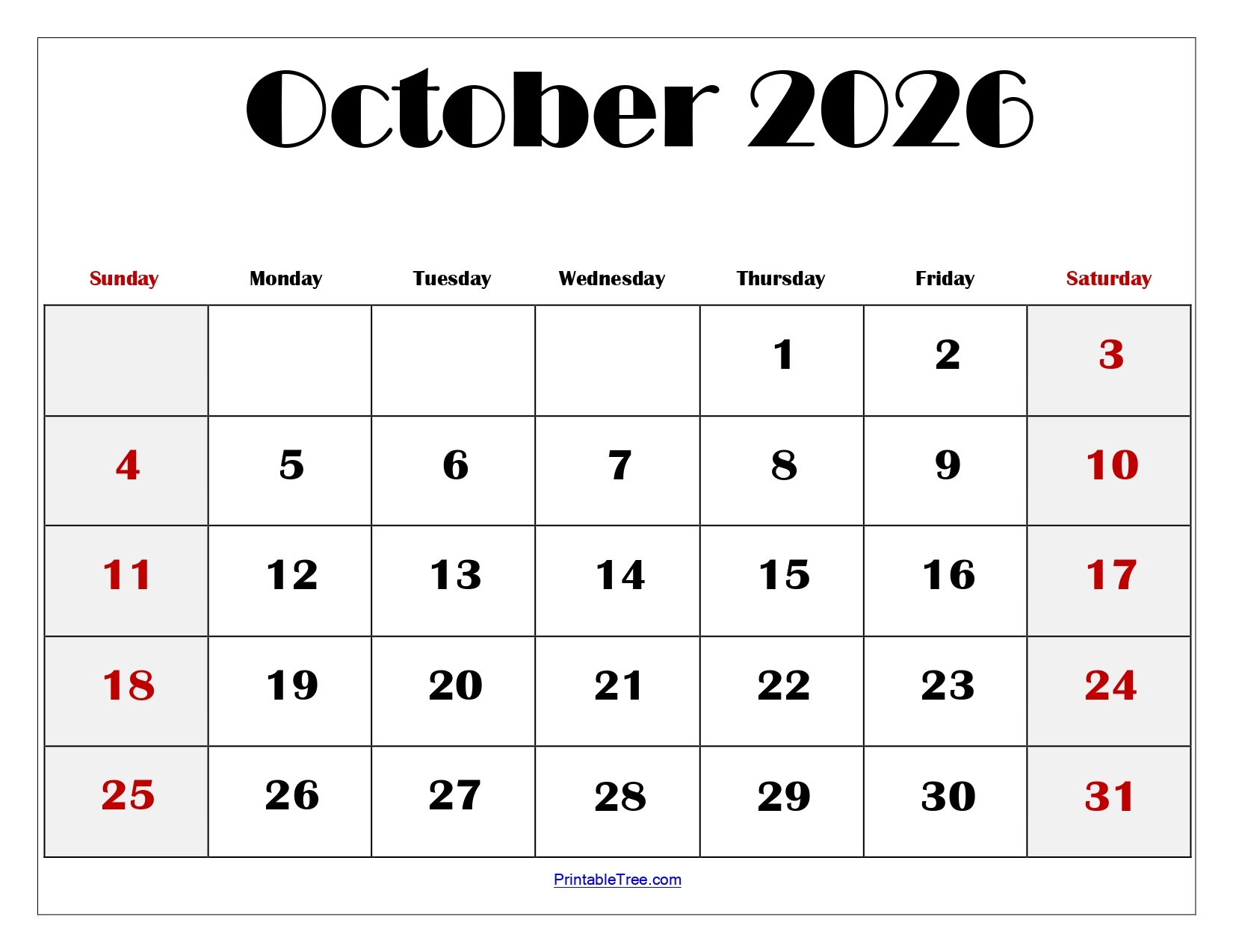 Blank Printable October Calendar
