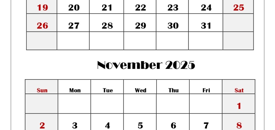 October And November 2025 Calendar Printable PDF Two Months Calendar