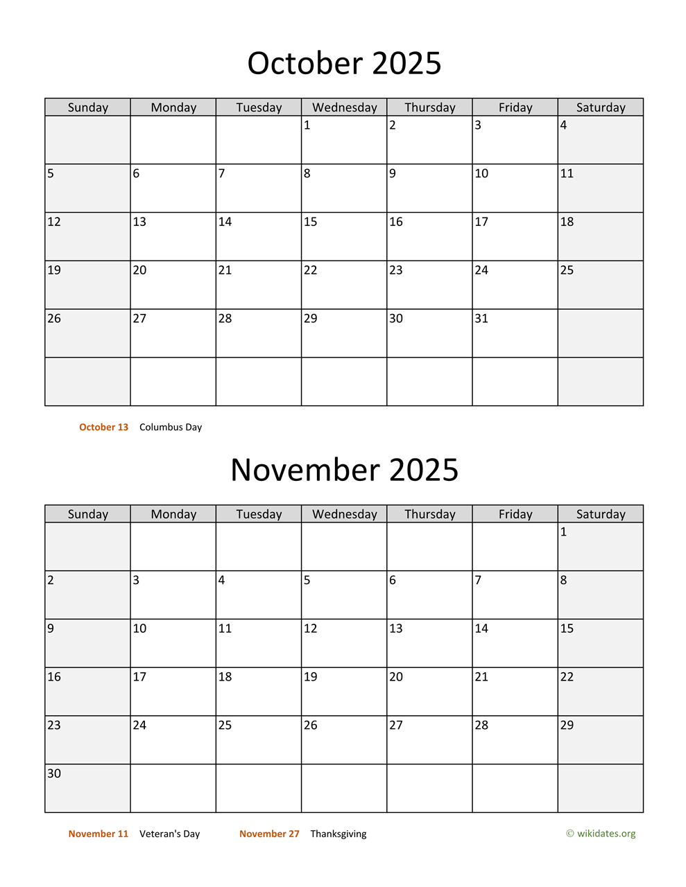 October And November 2025 Calendar WikiDates October And November 2025 Calendar WikiDates