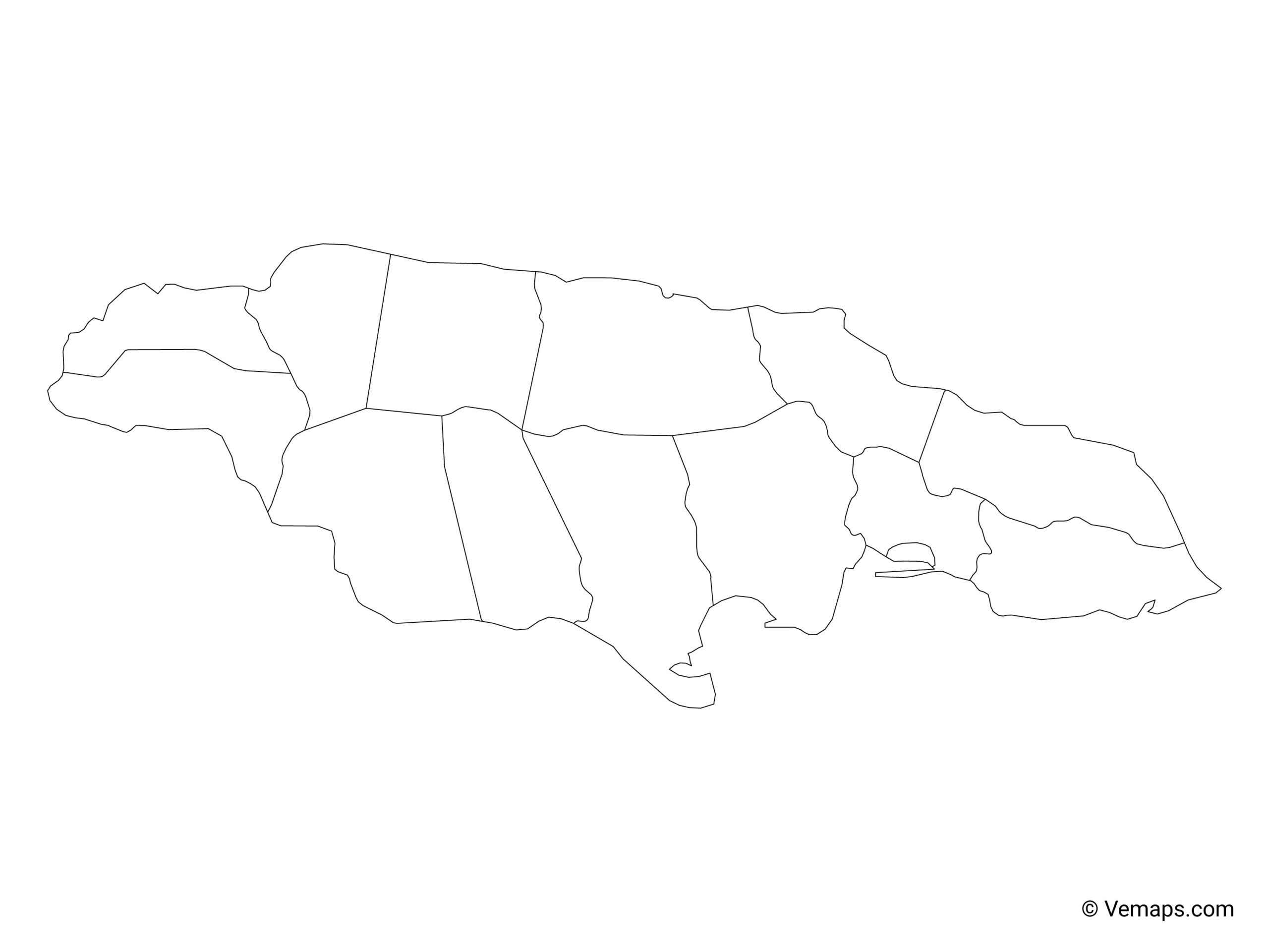 Outline Map Of Jamaica With Parishes no Labels Free Vector Maps