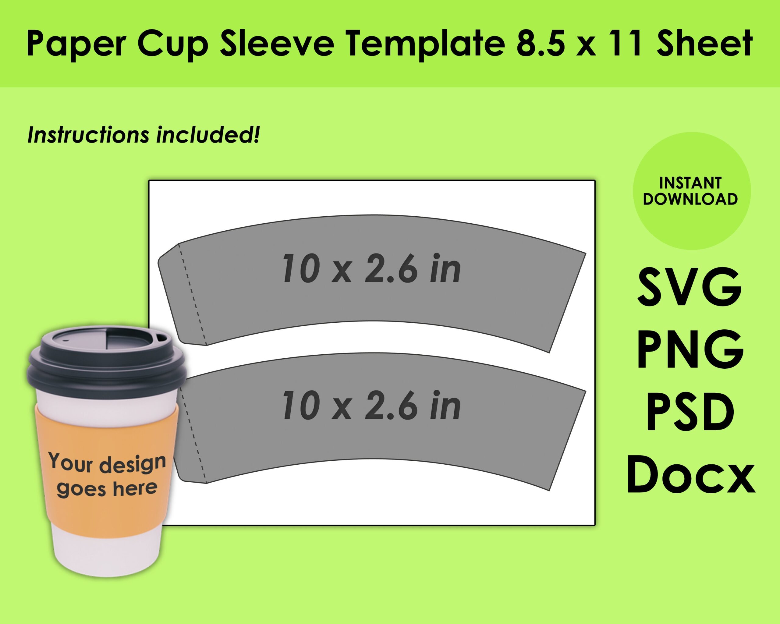 Paper Cup Sleeve Template 8 5 X 11 Sheet SVG PNG PSD And Docx Etsy